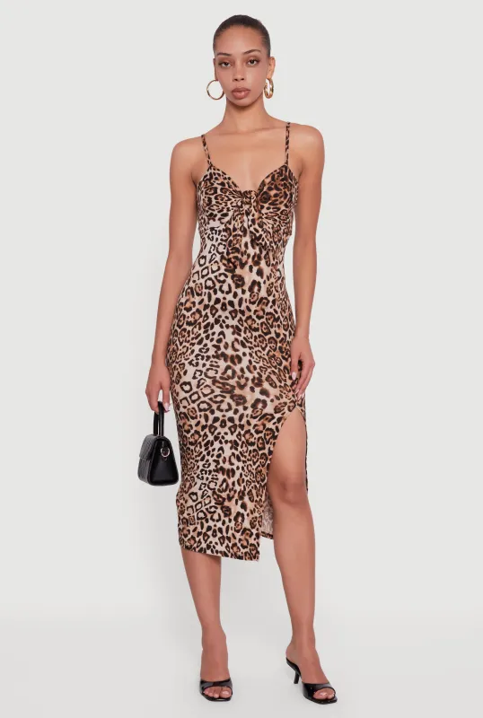 Sleeveless Leopard Print Midi Dress with Tie Front sold by Rainbow