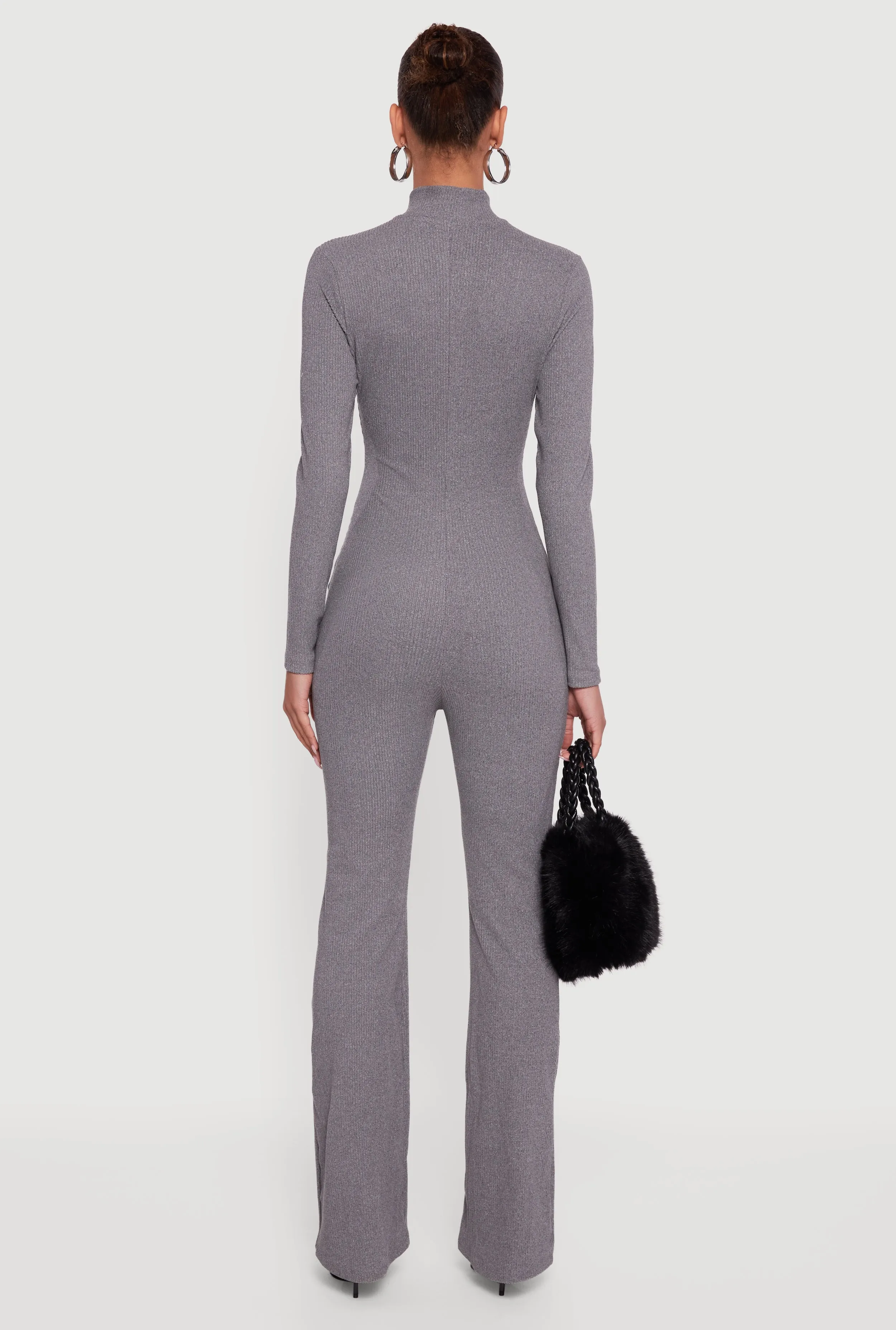 Ribbed Knit Zip Front Mock Neck Jumpsuit sold by Rainbow product image thumbnail 5