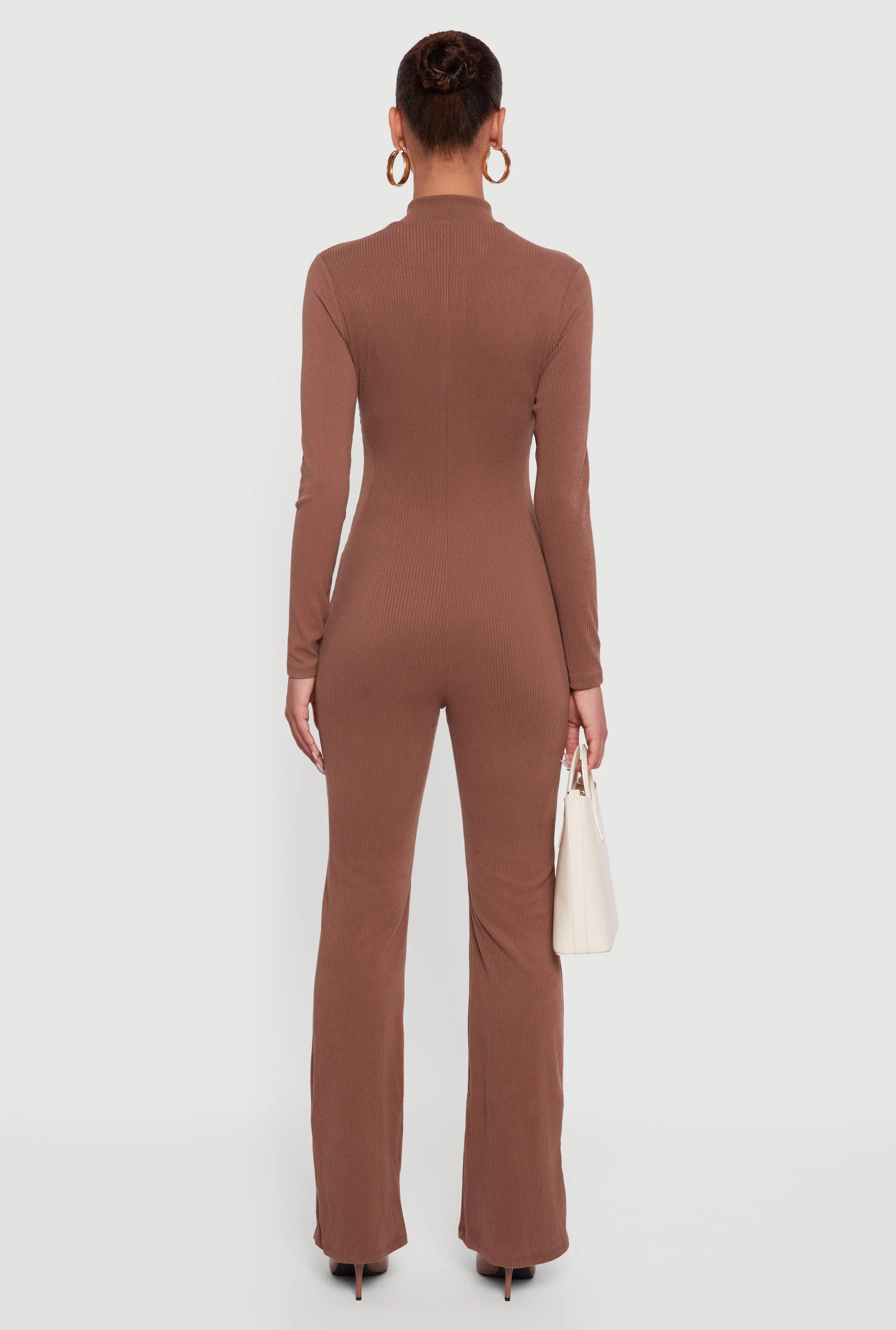 Ribbed Knit Zip Front Mock Neck Jumpsuit sold by Rainbow product image thumbnail 5