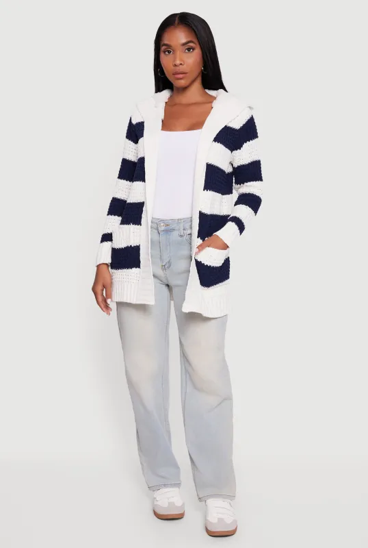 Striped Sherpa Lined Hooded Cardigan sold by Rainbow
