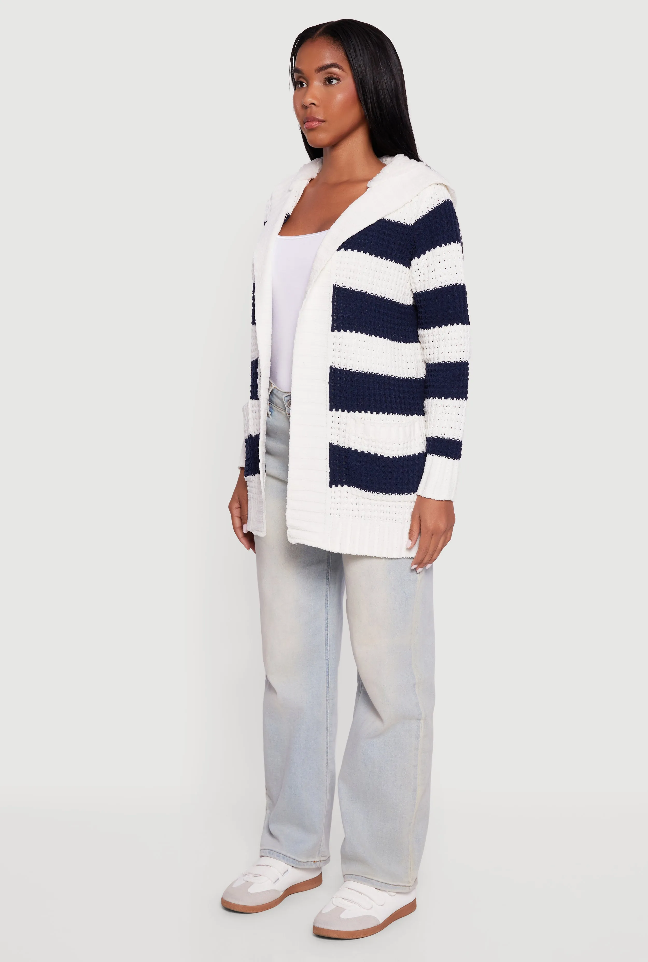Striped Sherpa Lined Hooded Cardigan sold by Rainbow product image thumbnail 5
