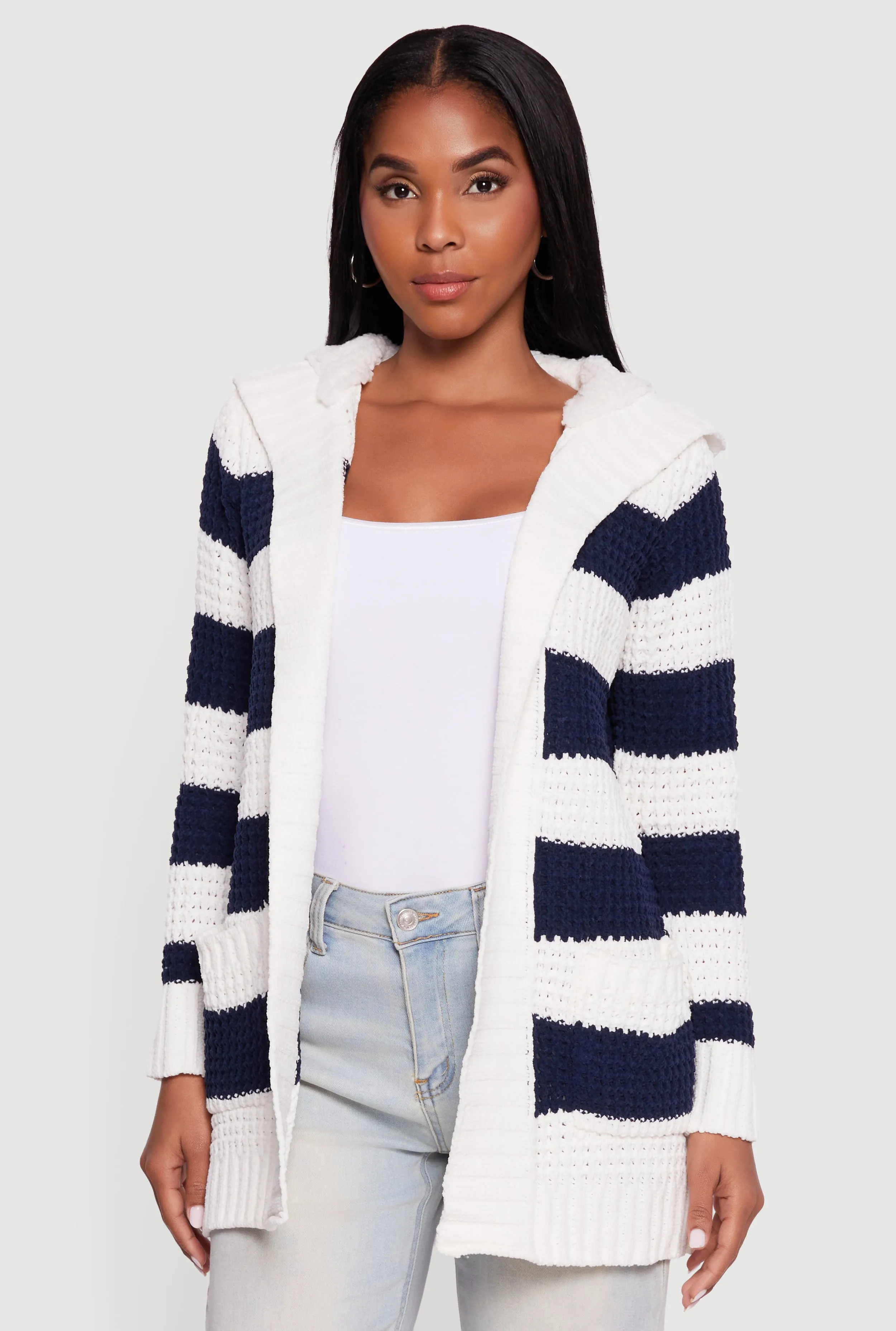 Striped Sherpa Lined Hooded Cardigan sold by Rainbow product image thumbnail 2
