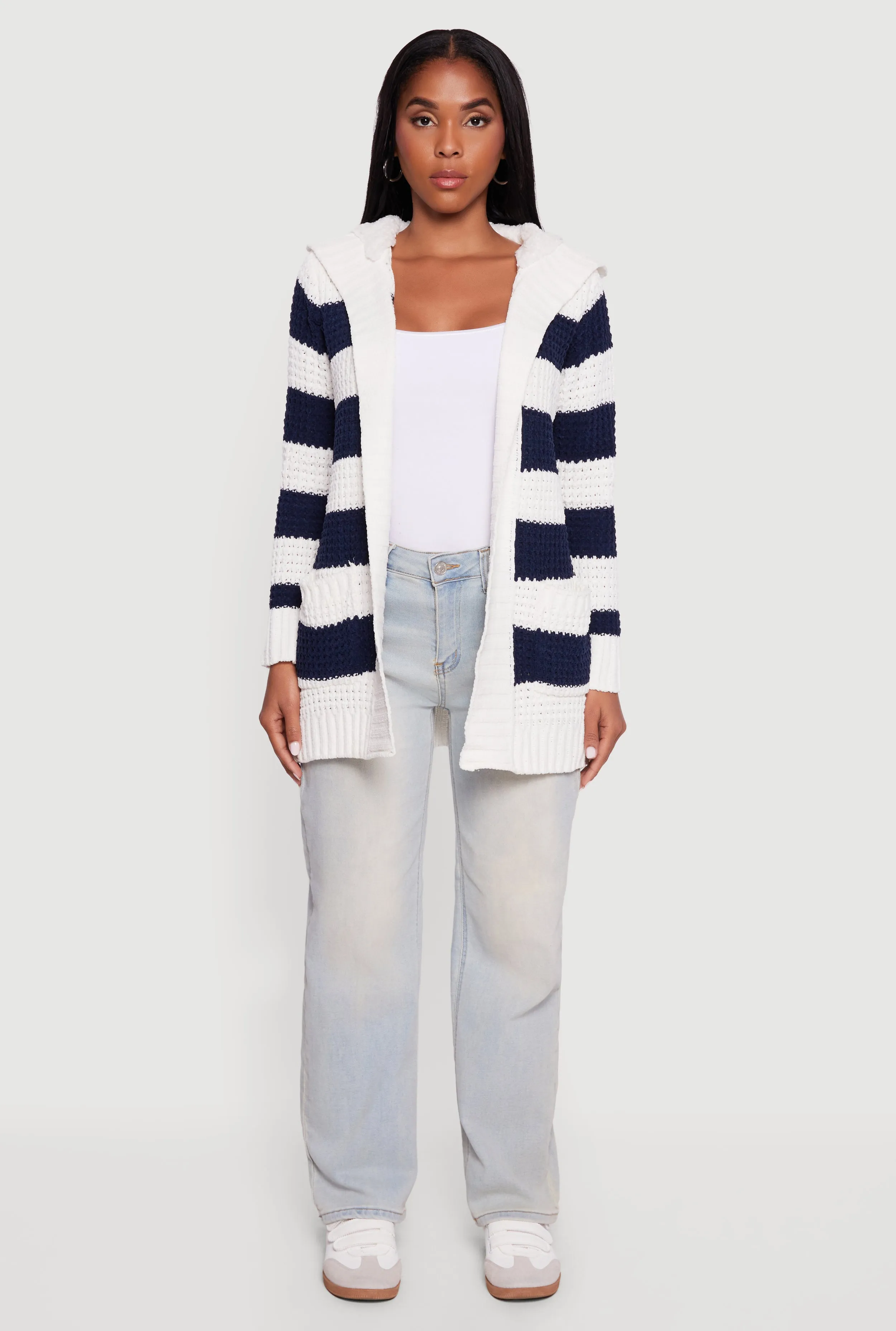 Striped Sherpa Lined Hooded Cardigan sold by Rainbow product image thumbnail 3