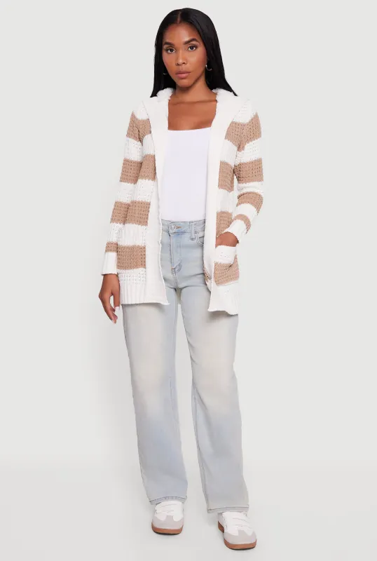 Striped Sherpa Lined Hooded Cardigan sold by Rainbow