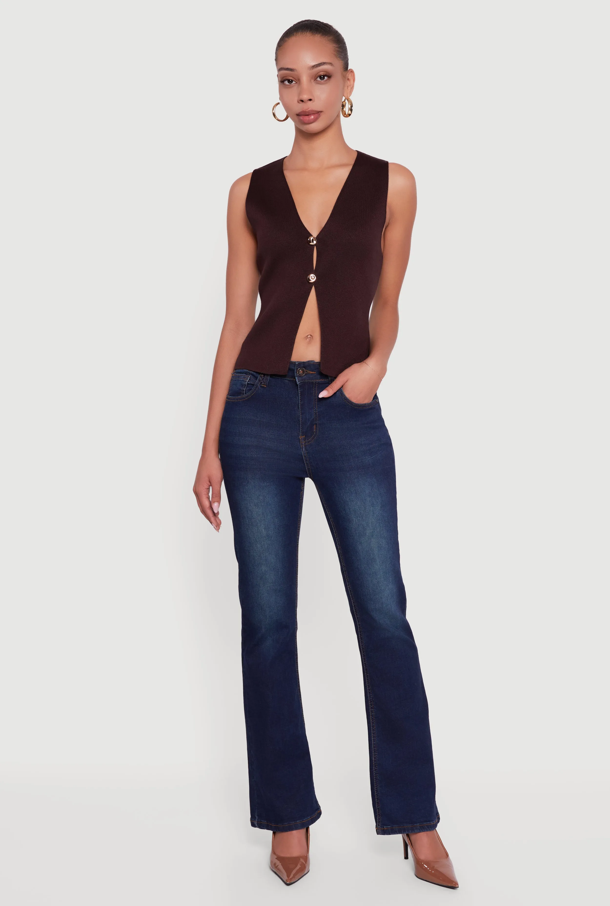 Metallic Button Front Split Hem Sweater Vest sold by Rainbow product image thumbnail 2