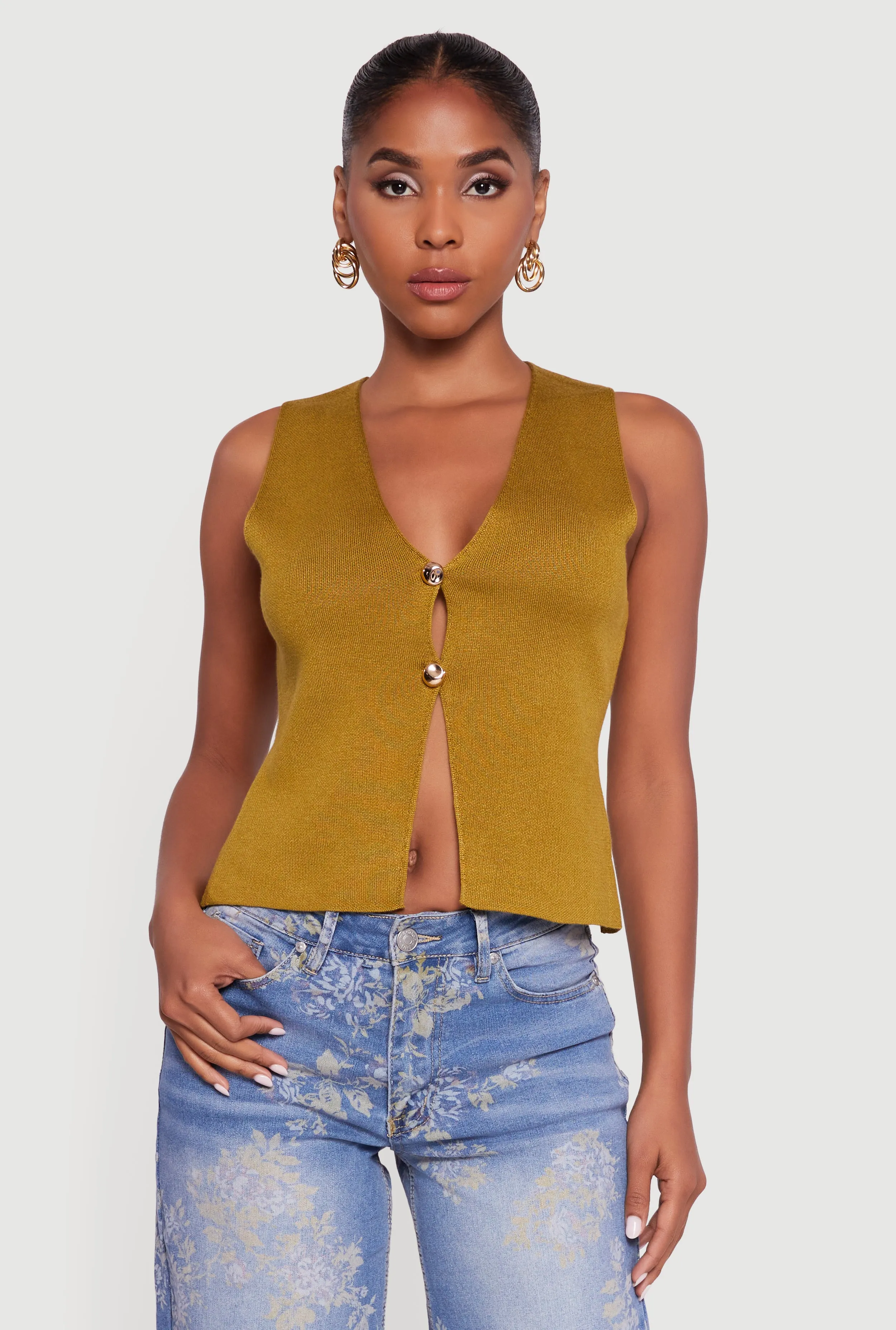 Metallic Button Front Split Hem Sweater Vest sold by Rainbow product image thumbnail 2