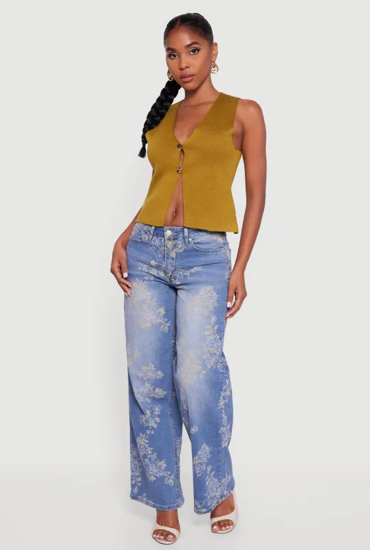 Metallic Button Front Split Hem Sweater Vest sold by Rainbow