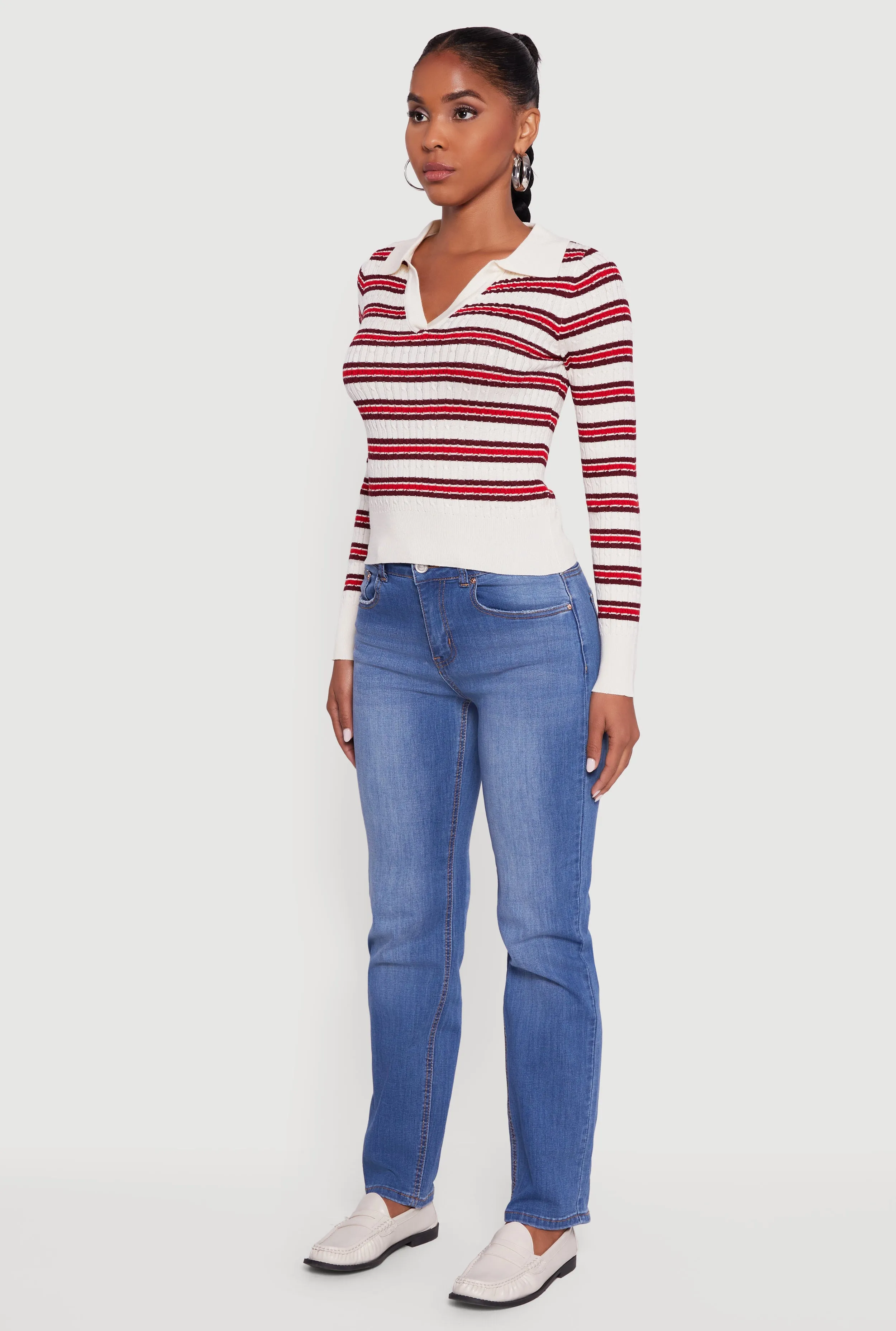 Striped Cable Knit Polo Sweater sold by Rainbow product image thumbnail 5