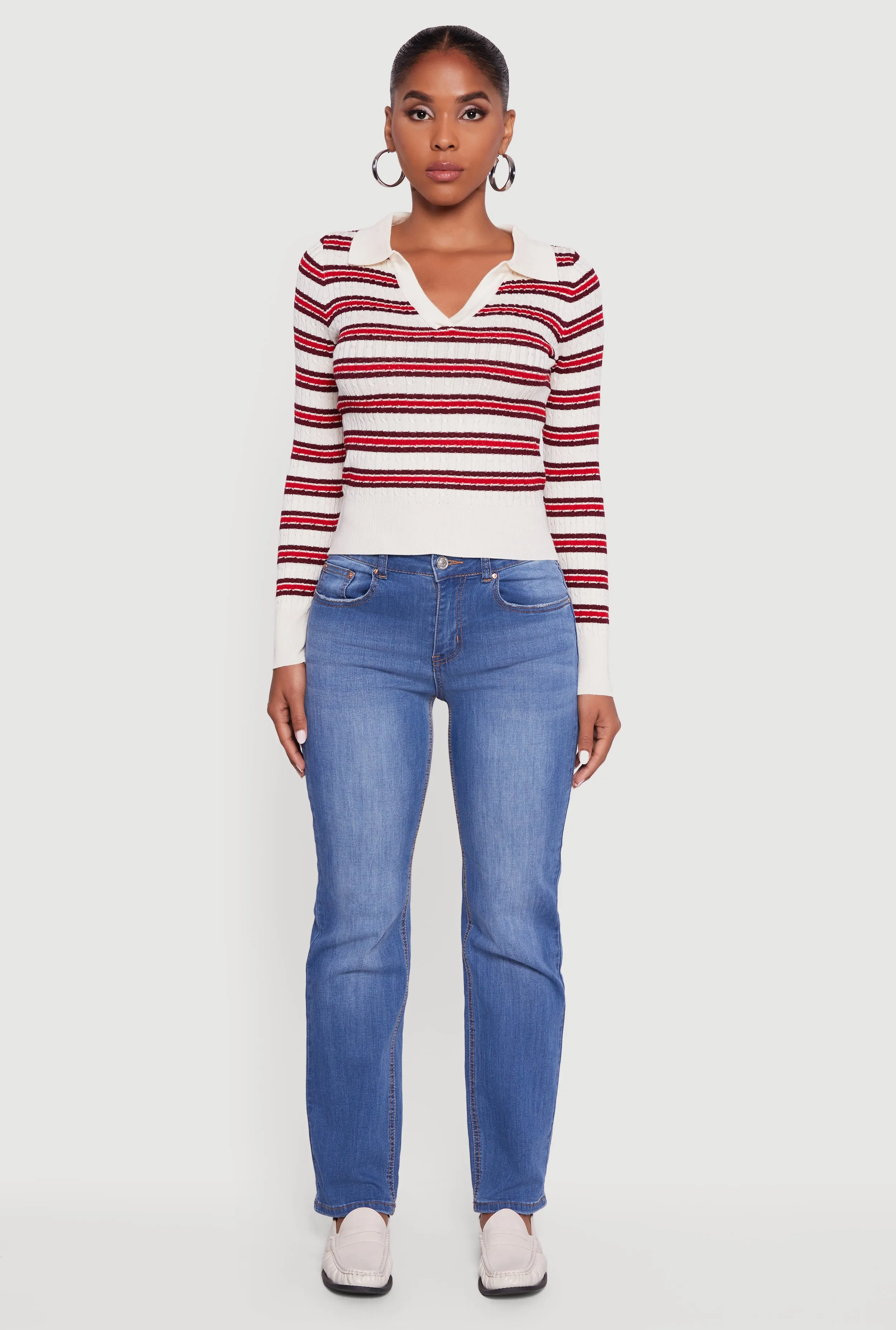 Striped Cable Knit Polo Sweater sold by Rainbow product image thumbnail 3