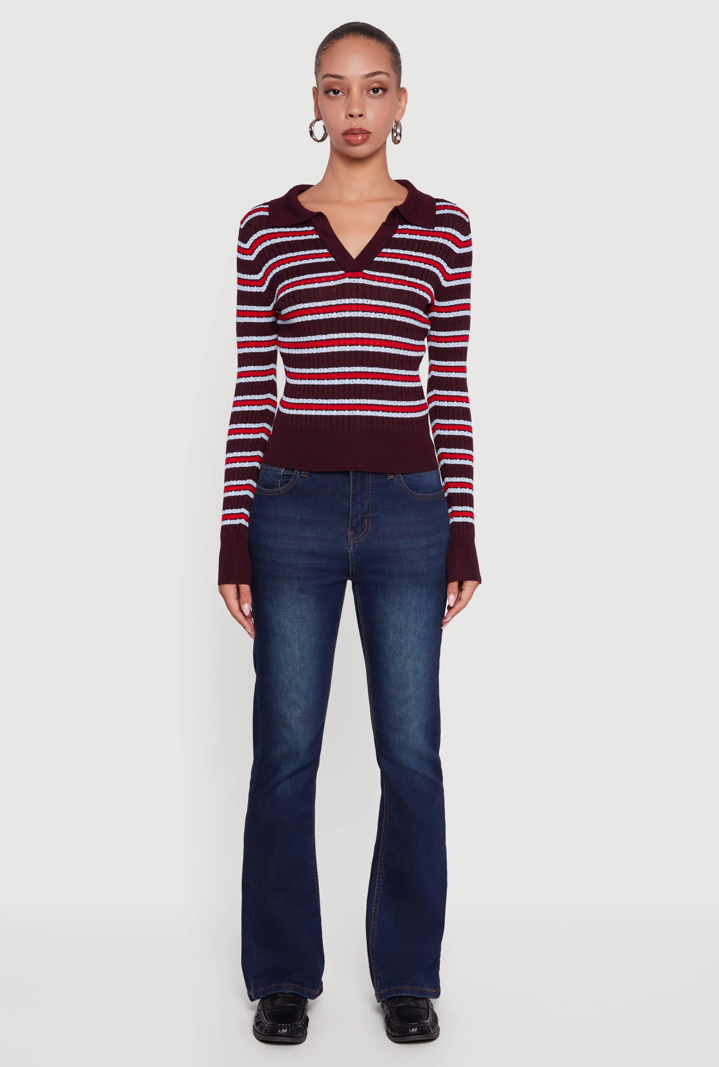 Striped Cable Knit Polo Sweater sold by Rainbow product image thumbnail 3