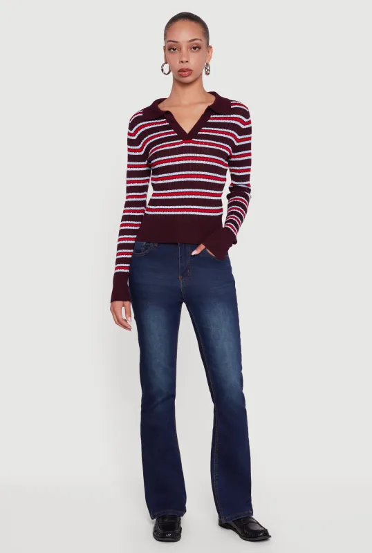 Striped Cable Knit Polo Sweater sold by Rainbow