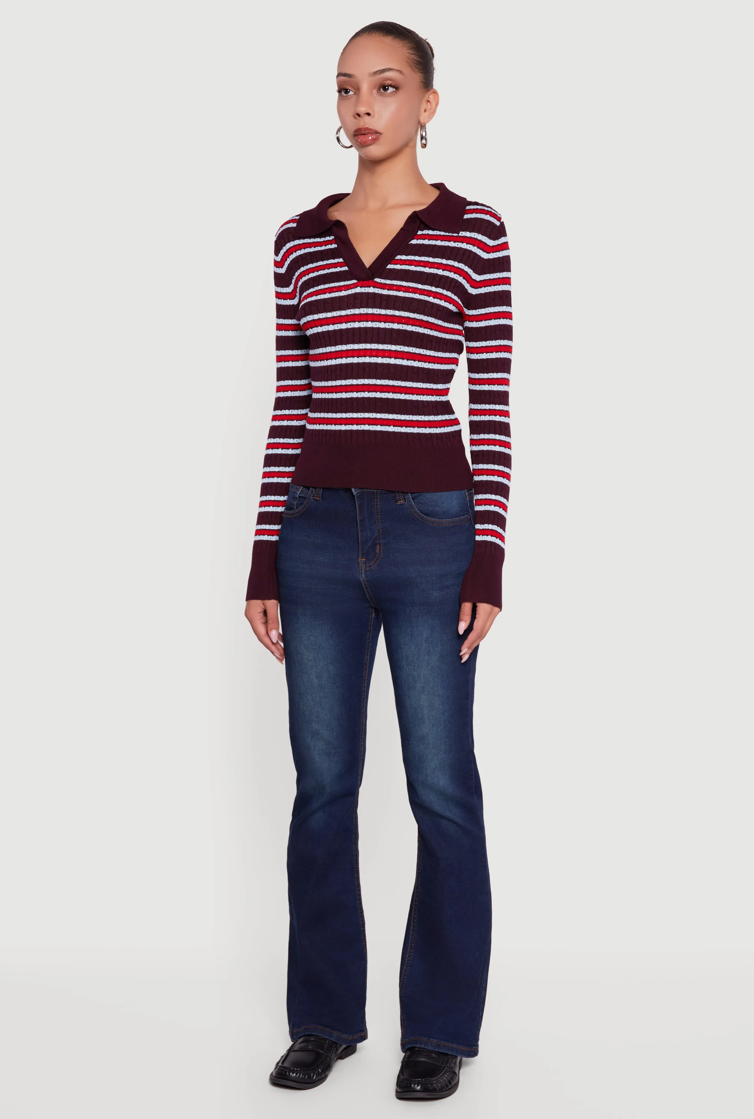 Striped Cable Knit Polo Sweater sold by Rainbow product image thumbnail 5