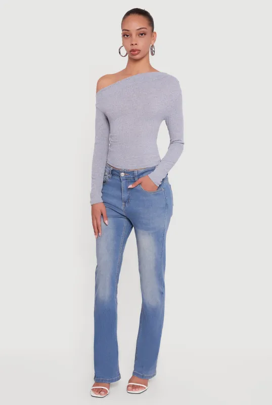 Ribbed Knit Ruched One Shoulder Crop Top sold by Rainbow
