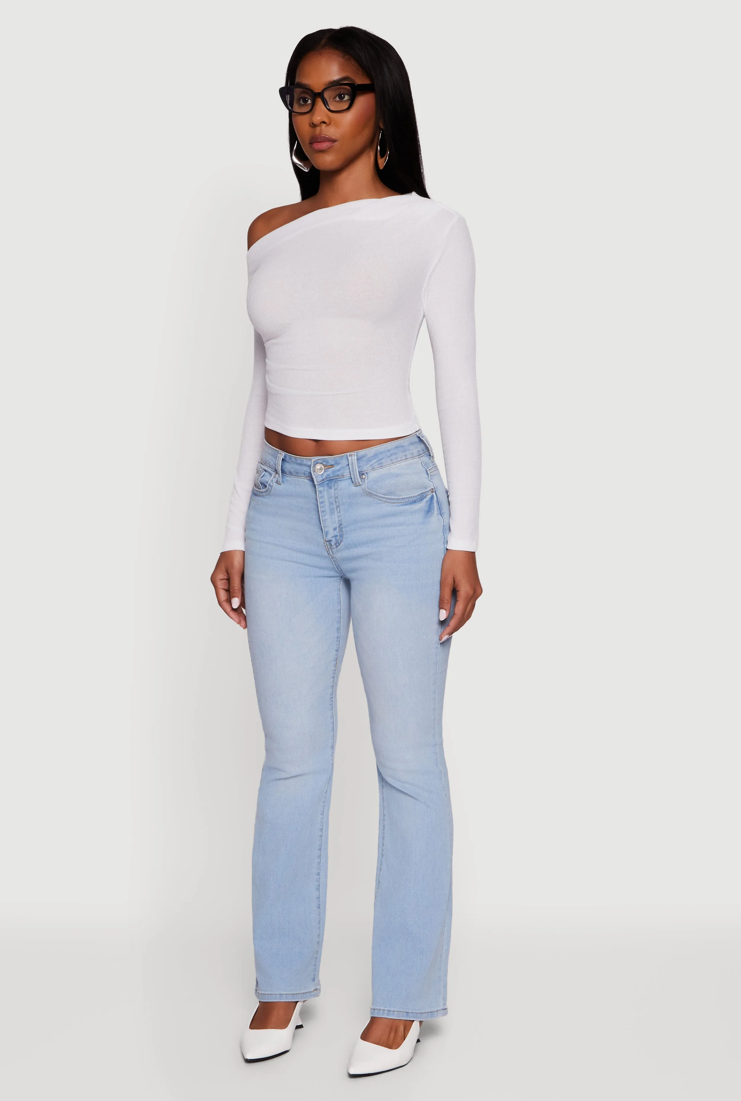 Ribbed Knit Ruched One Shoulder Crop Top sold by Rainbow product image thumbnail 5