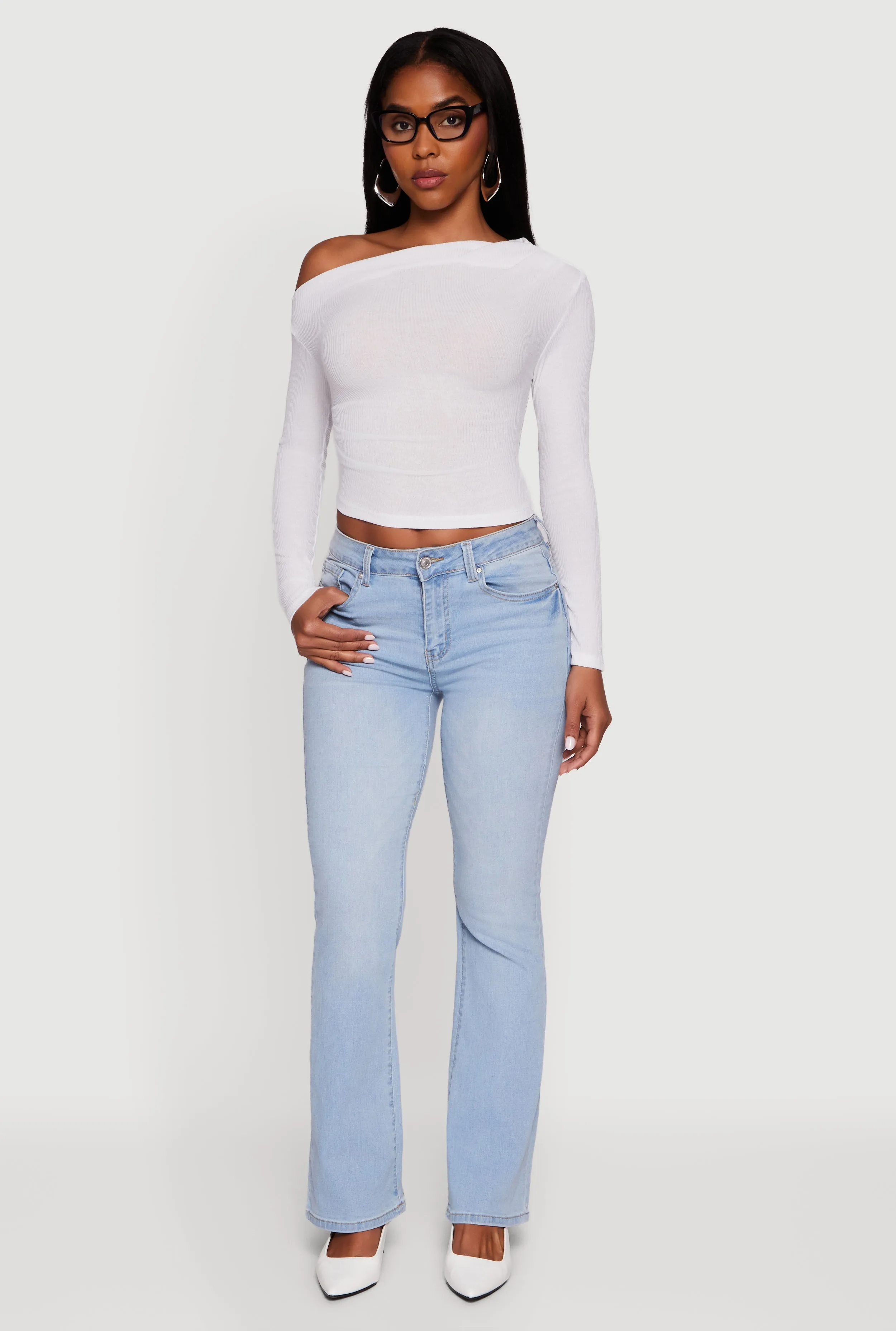 Ribbed Knit Ruched One Shoulder Crop Top sold by Rainbow product image thumbnail 3