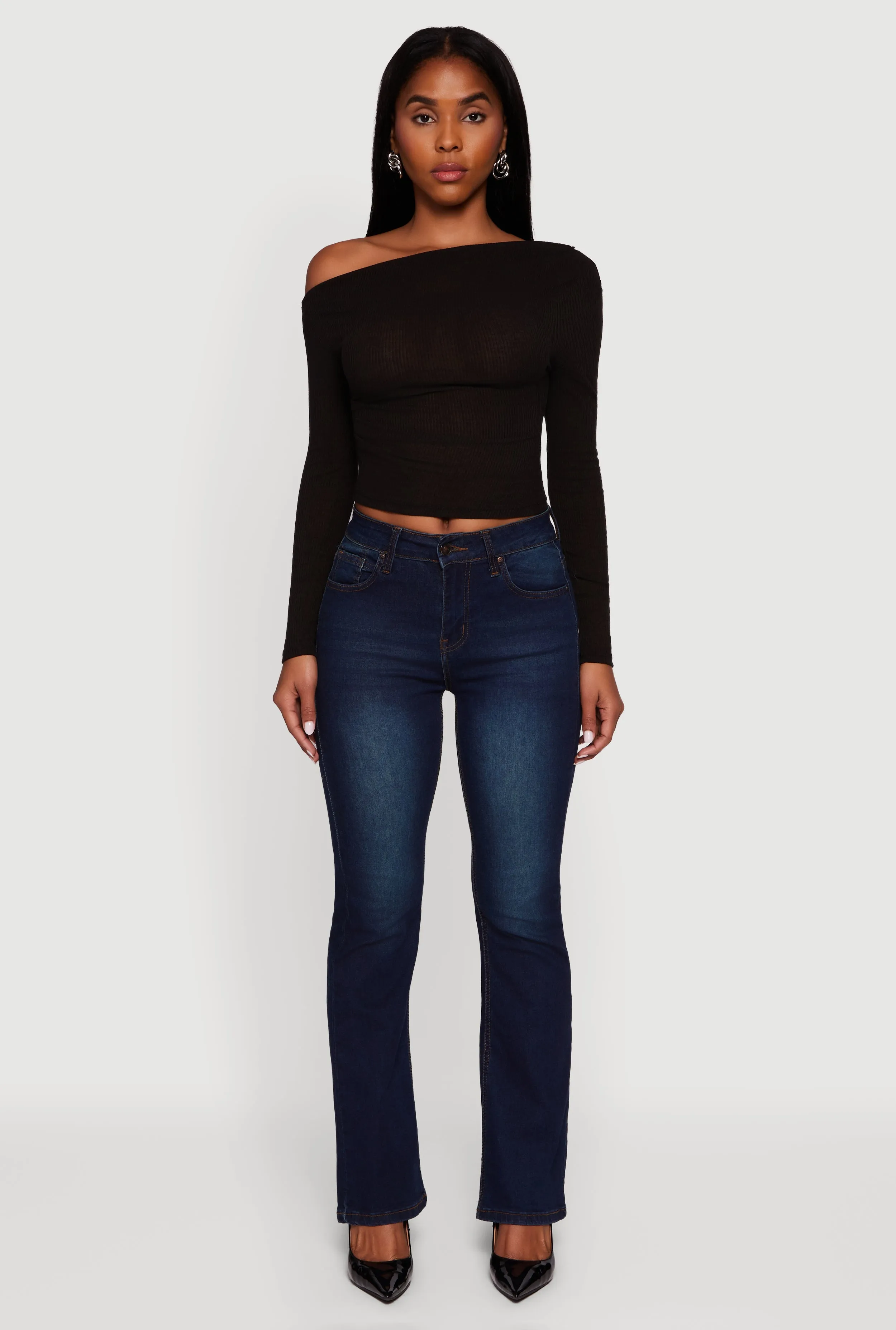 Ribbed Knit Ruched One Shoulder Crop Top sold by Rainbow