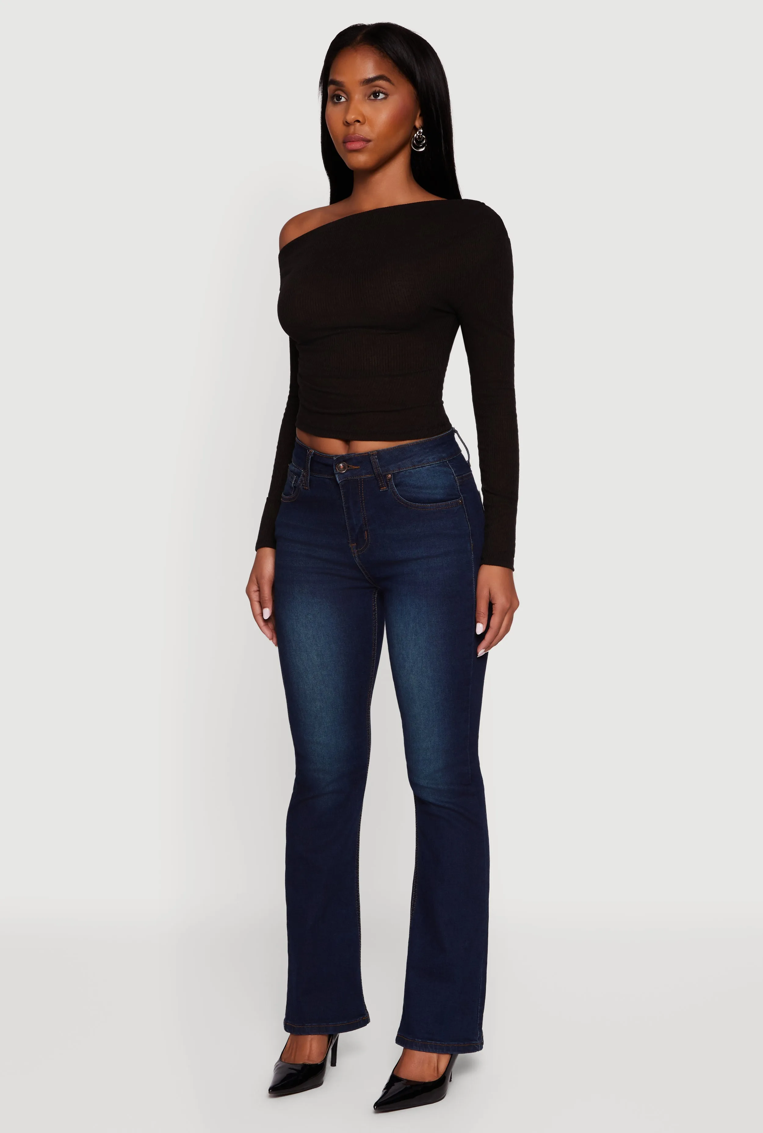 Ribbed Knit Ruched One Shoulder Crop Top sold by Rainbow product image thumbnail 5