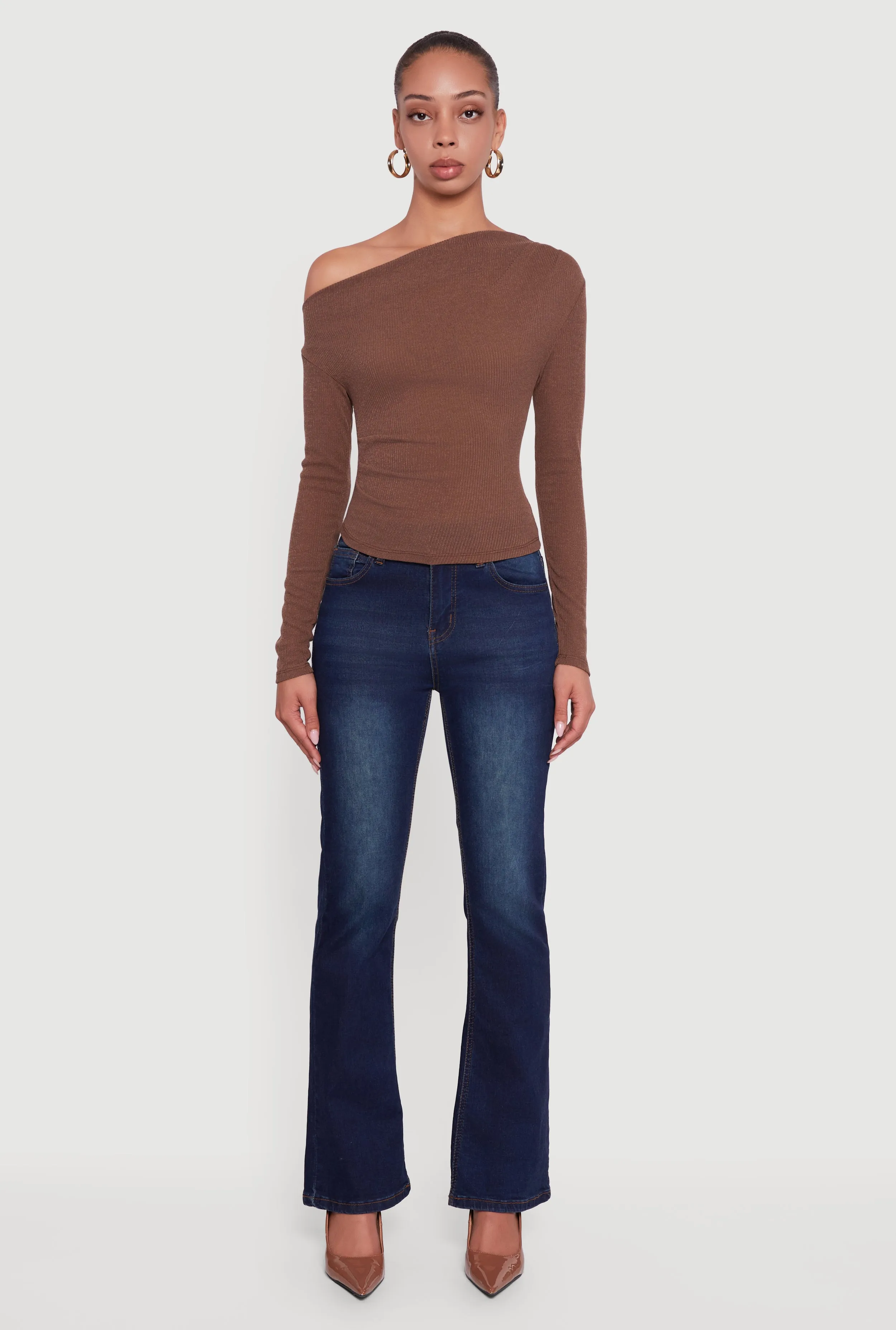 Ribbed Knit Ruched One Shoulder Crop Top sold by Rainbow product image thumbnail 3