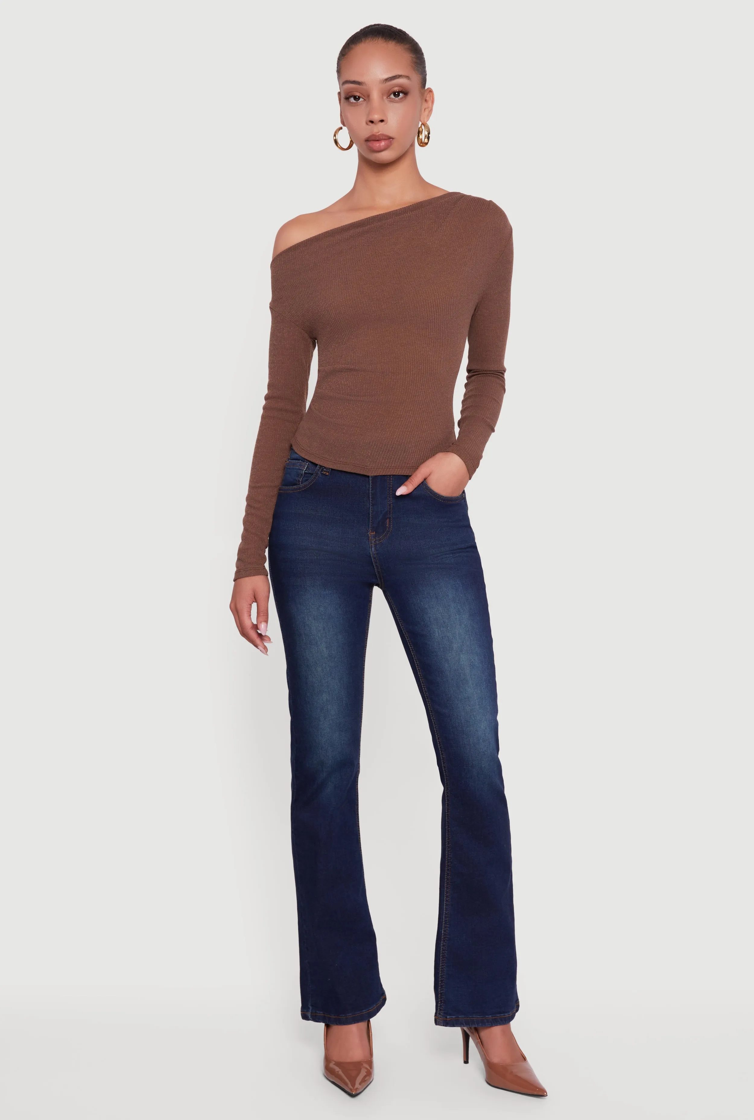 Ribbed Knit Ruched One Shoulder Crop Top sold by Rainbow