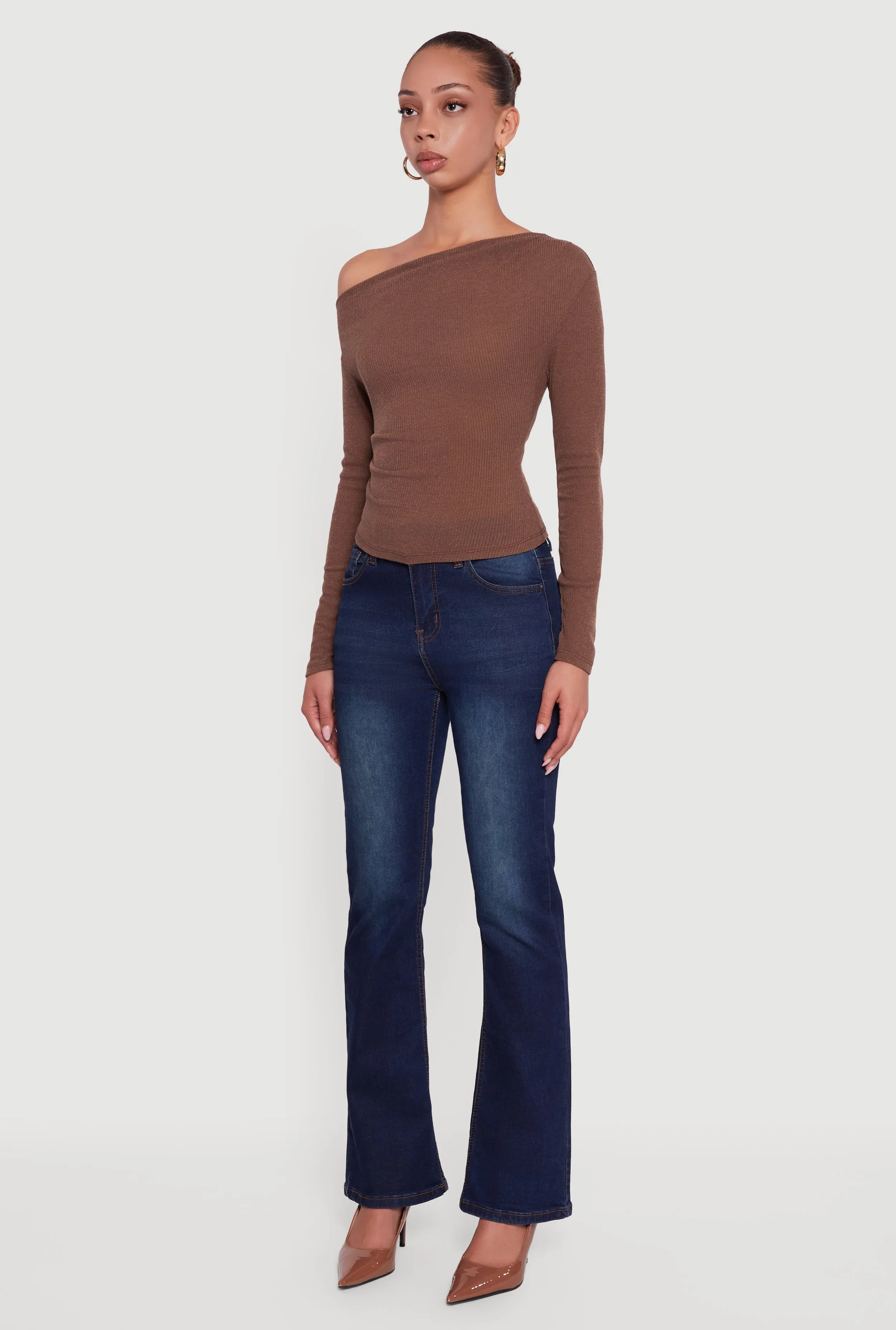 Ribbed Knit Ruched One Shoulder Crop Top sold by Rainbow product image thumbnail 5