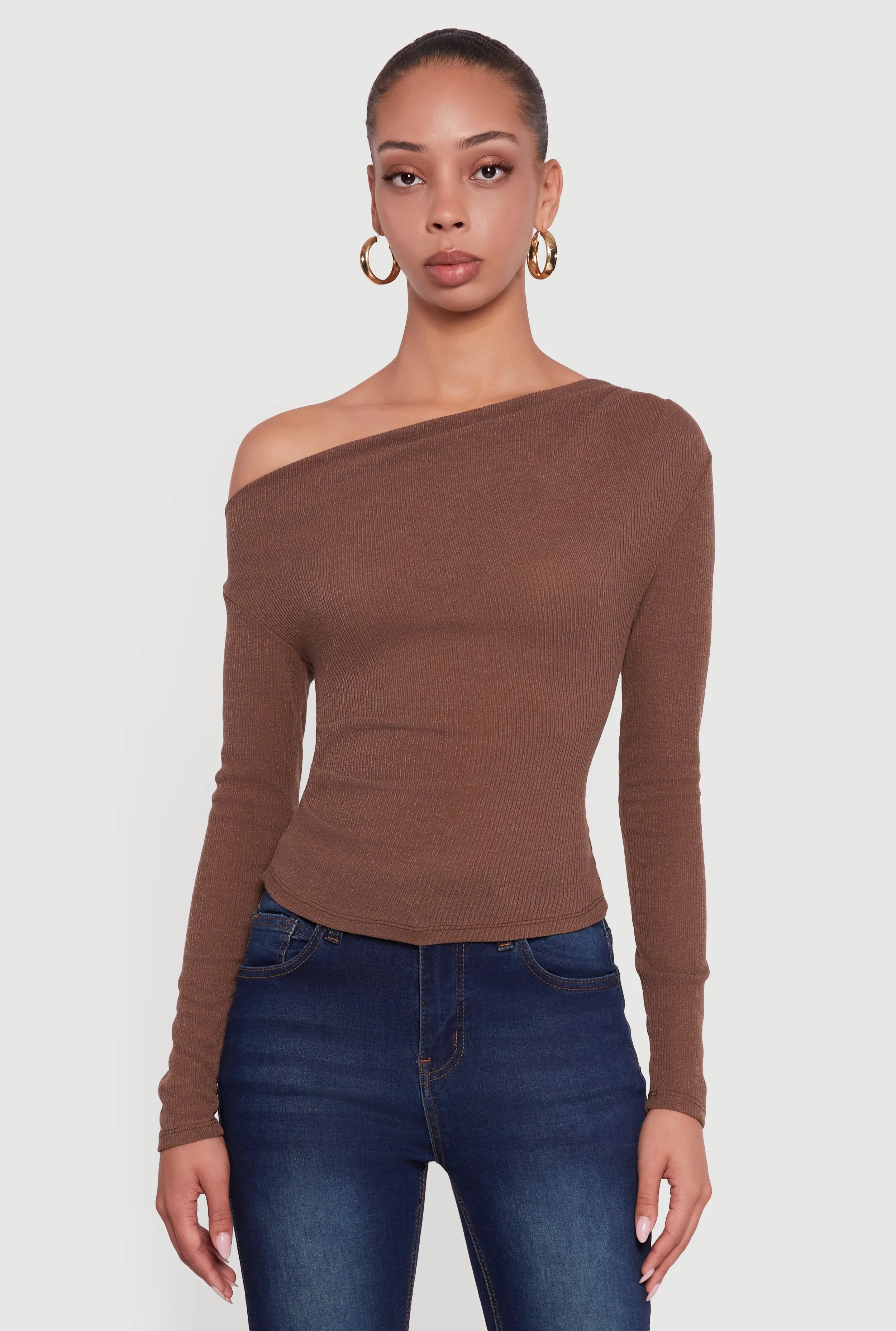 Ribbed Knit Ruched One Shoulder Crop Top sold by Rainbow product image thumbnail 2