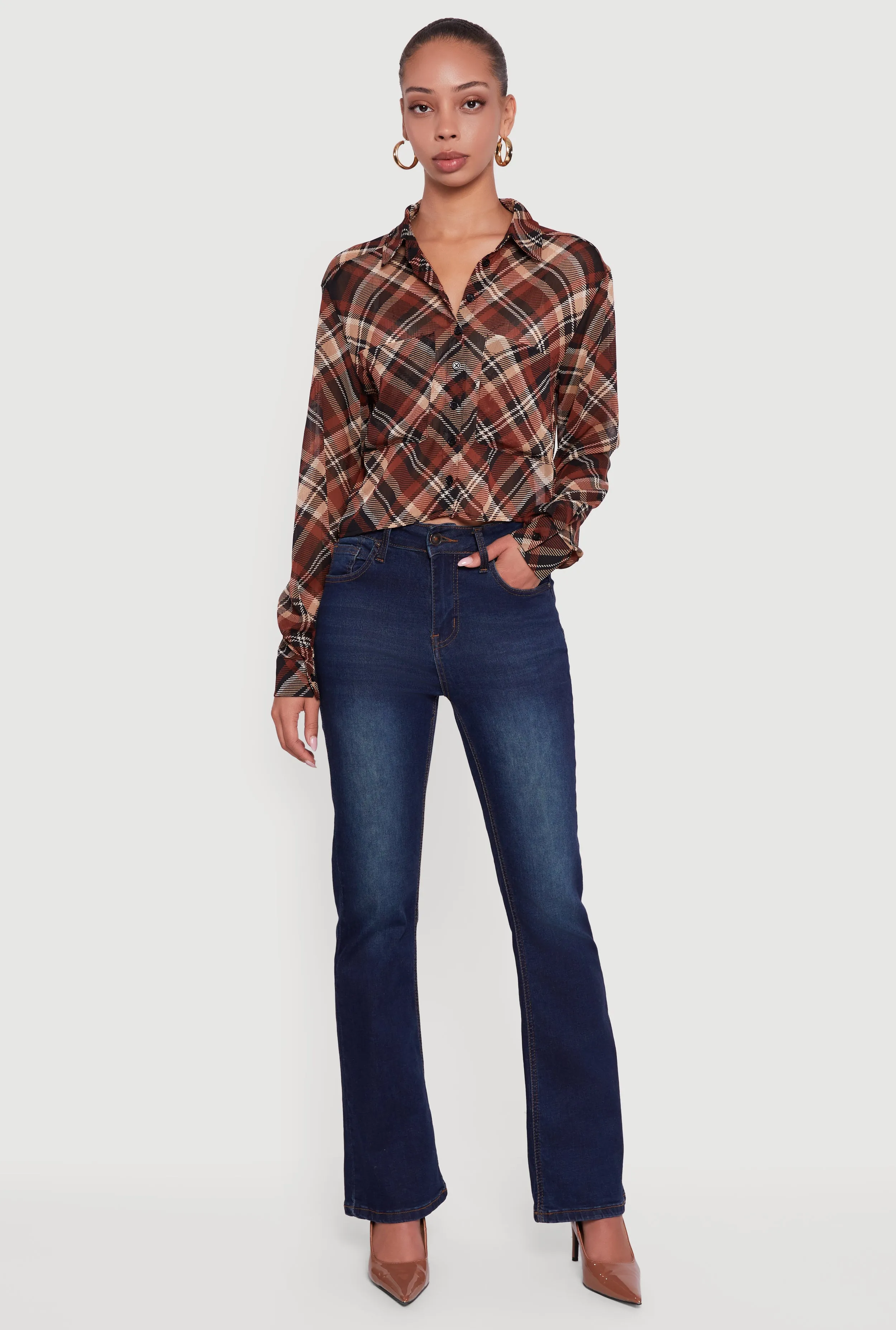 Long Sleeve Plaid Button Front Shirt sold by Rainbow