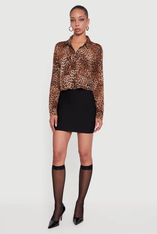 Long Sleeve Leopard Print Button Front Shirt sold by Rainbow