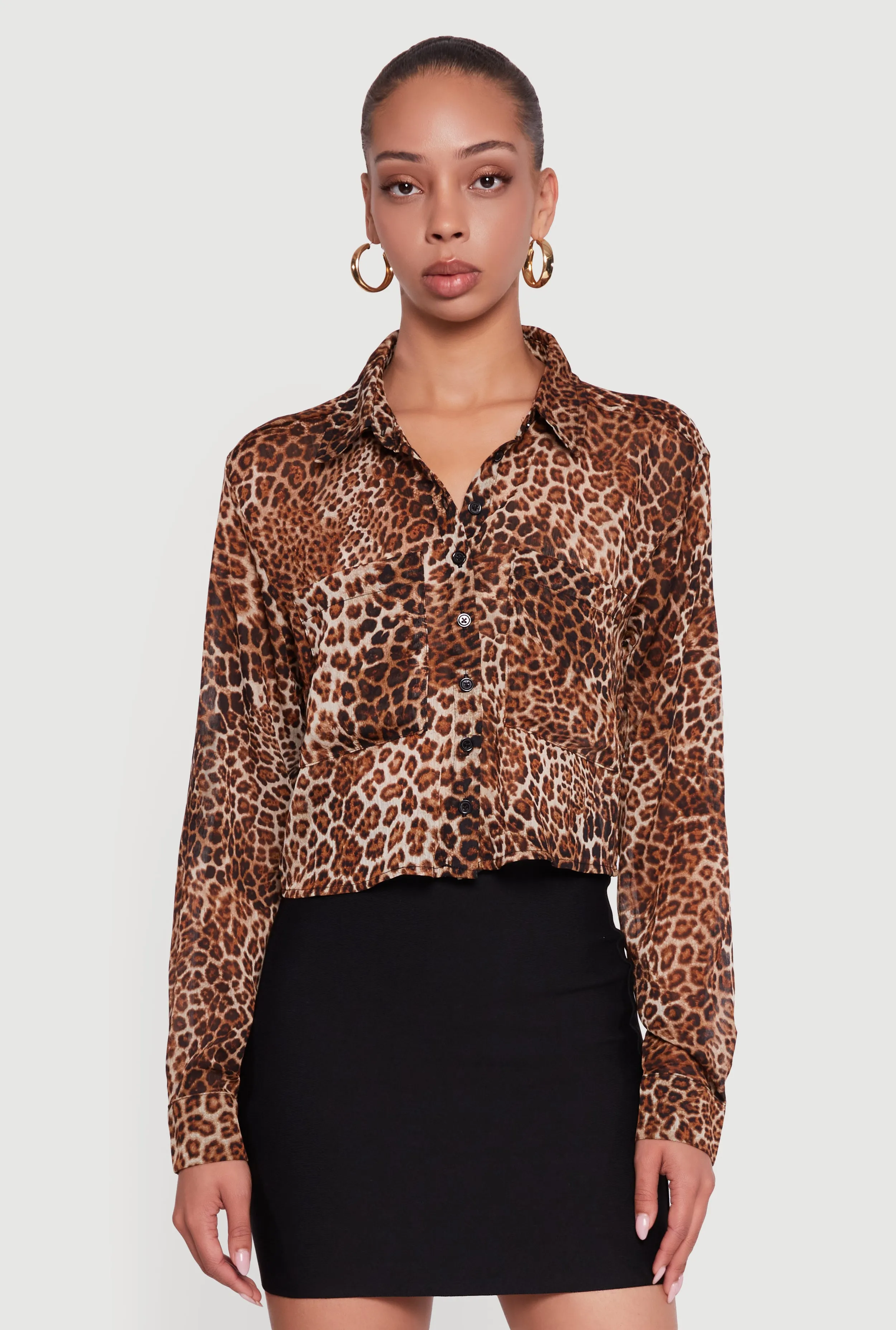 Long Sleeve Leopard Print Button Front Shirt sold by Rainbow product image thumbnail 2