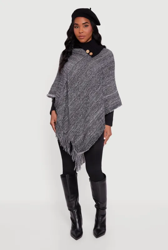 Eyelash Knit Fringe Collared Poncho sold by Rainbow