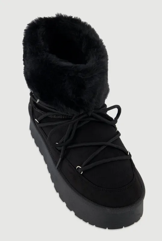 Trendy Faux Suede Platform Booties with Faux Fur Lining sold by Rainbow
