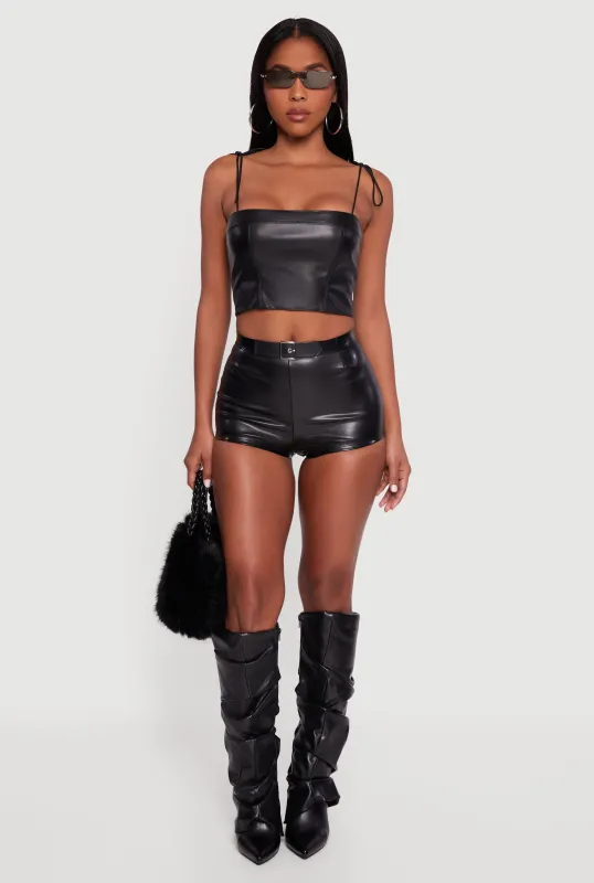 Faux Leather Belted Front High Waisted Micro Shorts sold by Rainbow