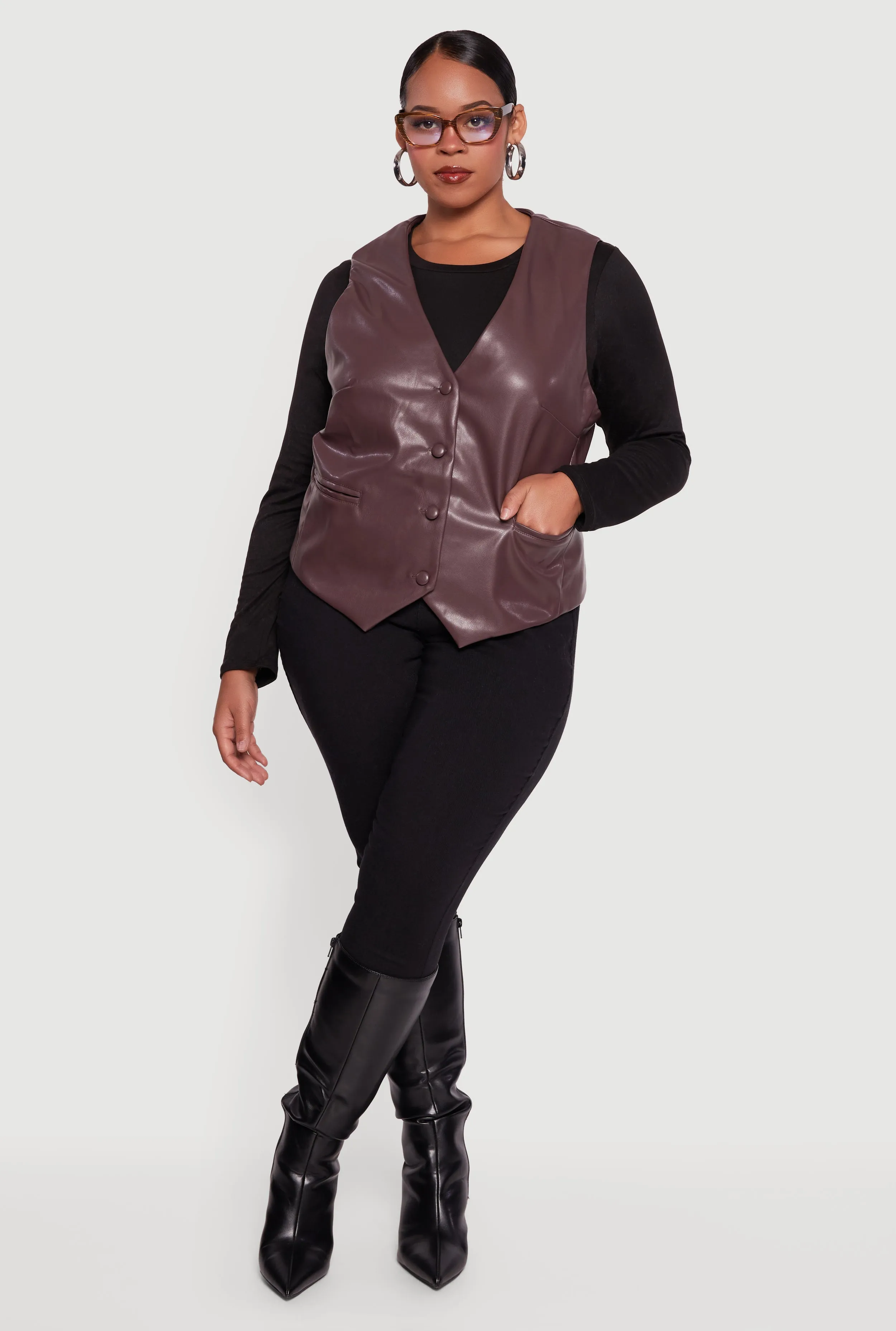 Plus Size Faux Leather Button Front Vest sold by Rainbow