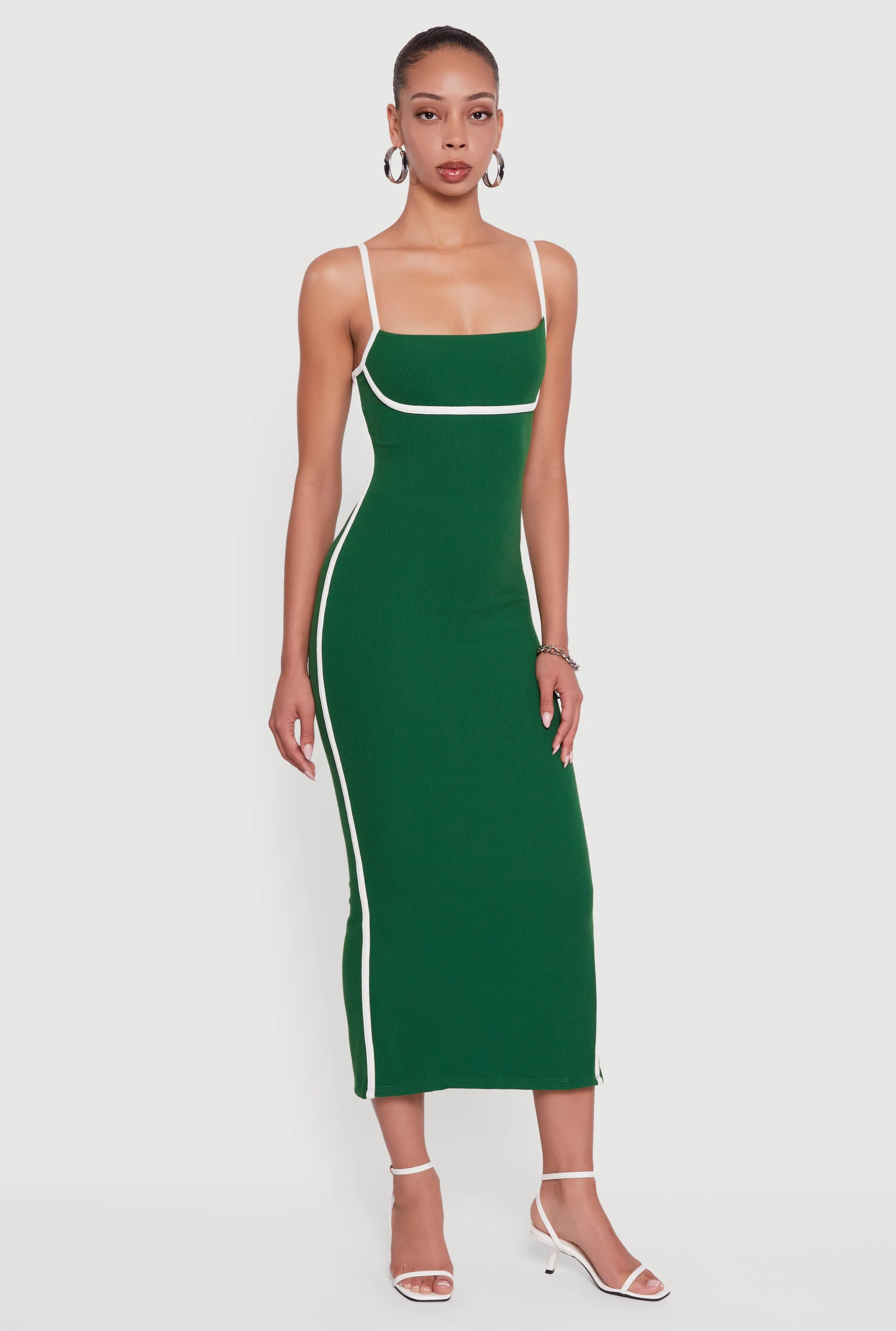 Contrast Trim Square Neck Slit Back Maxi Dress sold by Rainbow