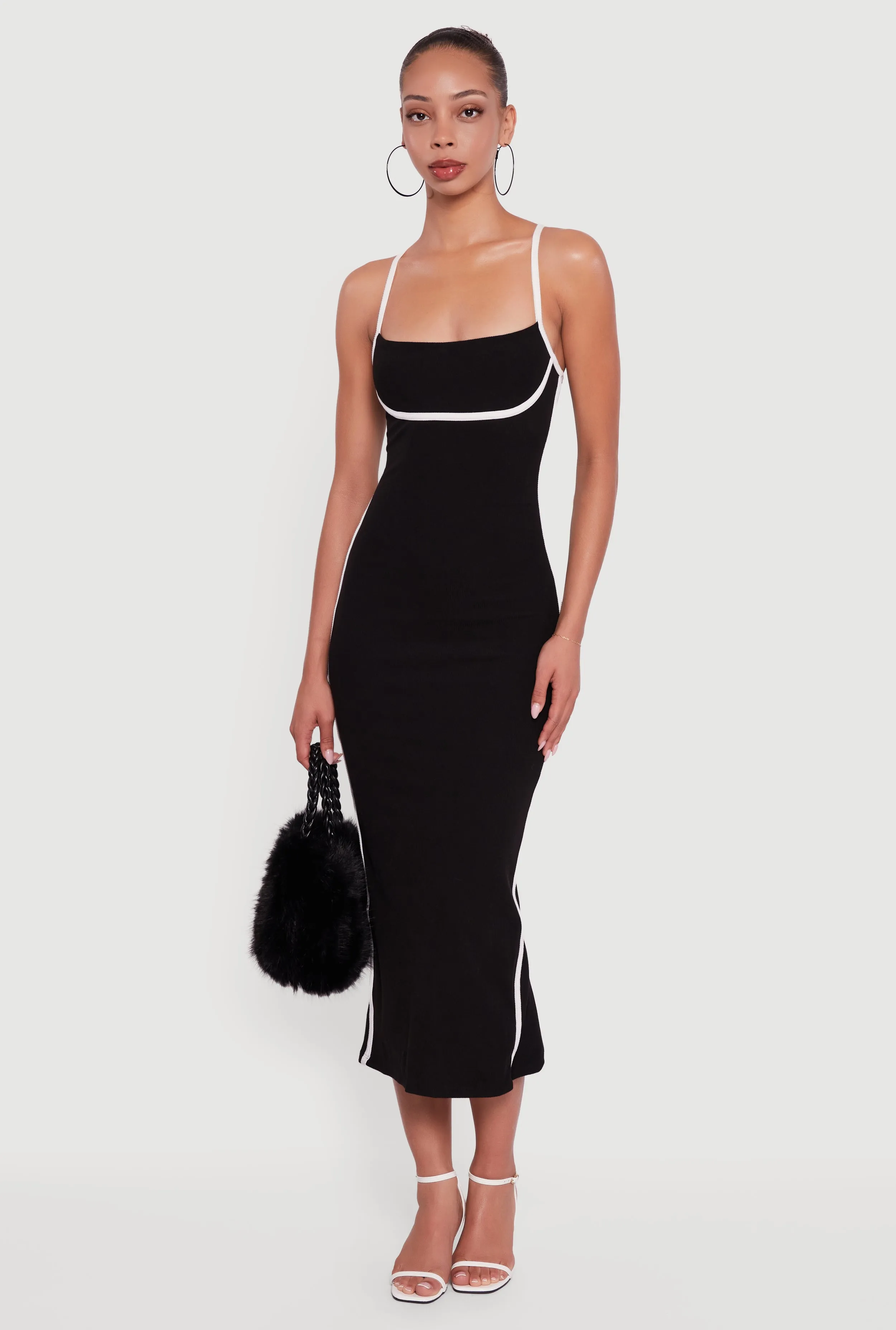 Contrast Trim Square Neck Slit Back Maxi Dress sold by Rainbow