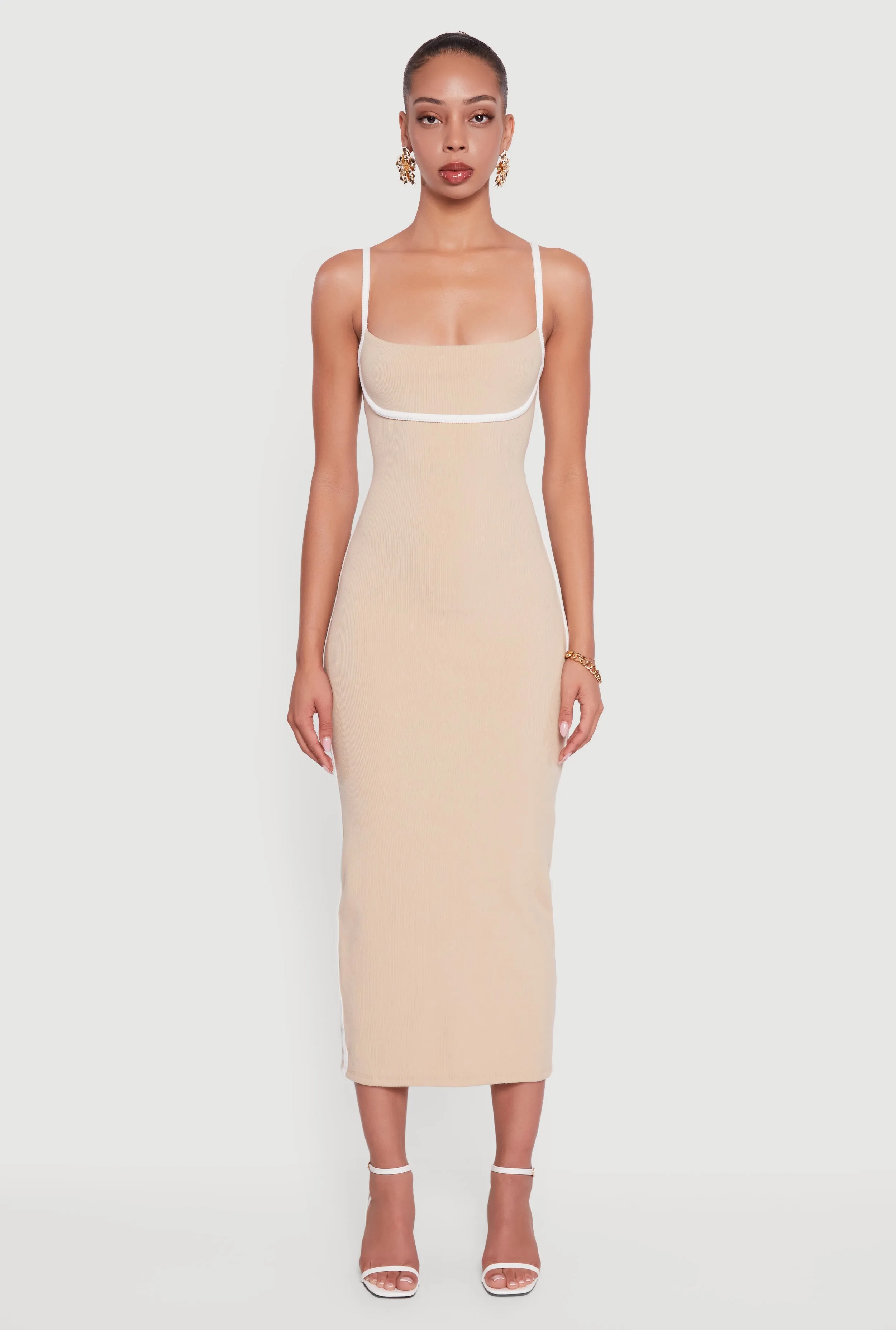 Contrast Trim Square Neck Slit Back Maxi Dress sold by Rainbow product image thumbnail 2