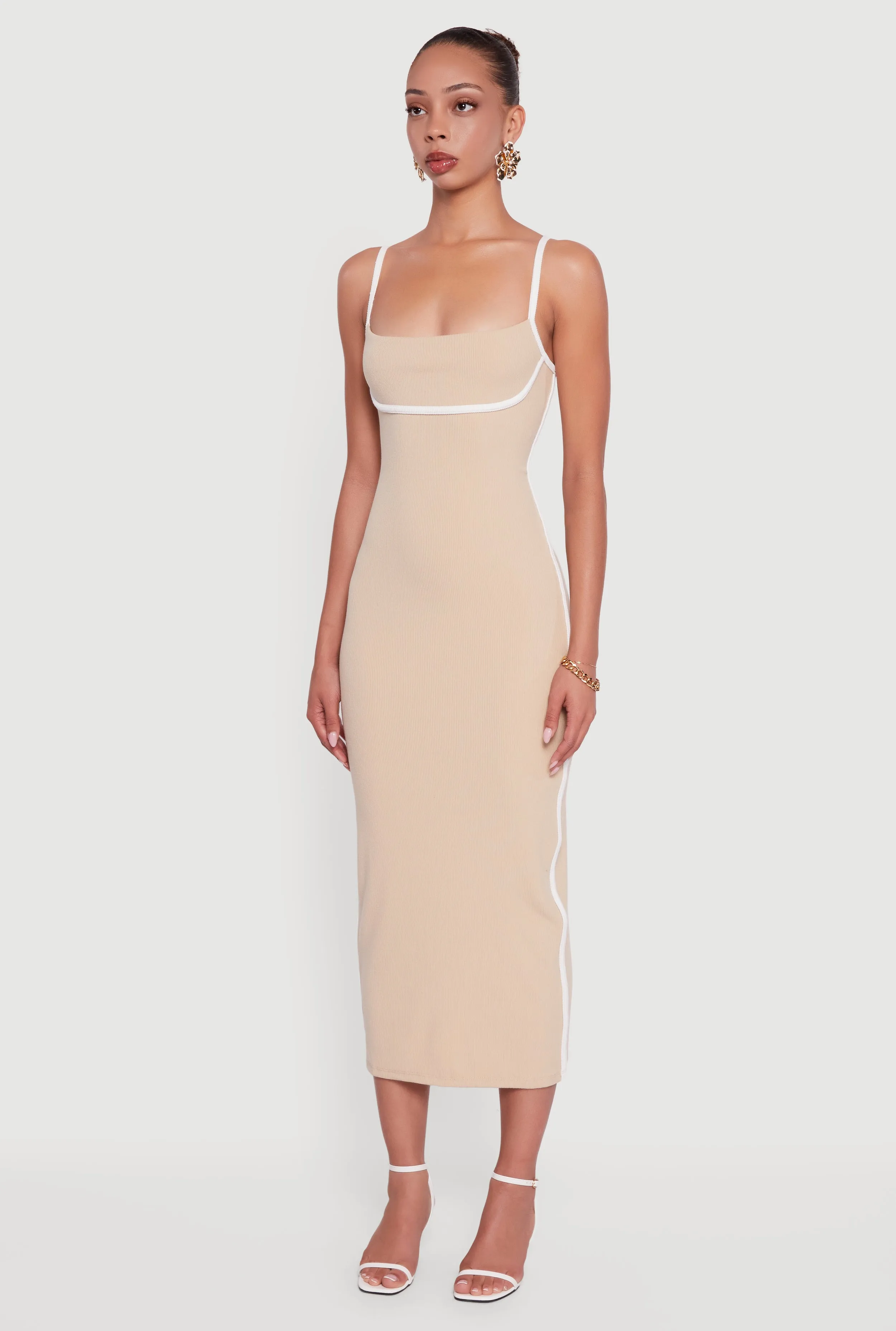 Contrast Trim Square Neck Slit Back Maxi Dress sold by Rainbow product image thumbnail 3