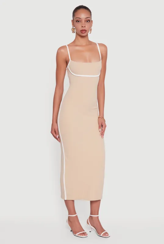 Contrast Trim Square Neck Slit Back Maxi Dress sold by Rainbow