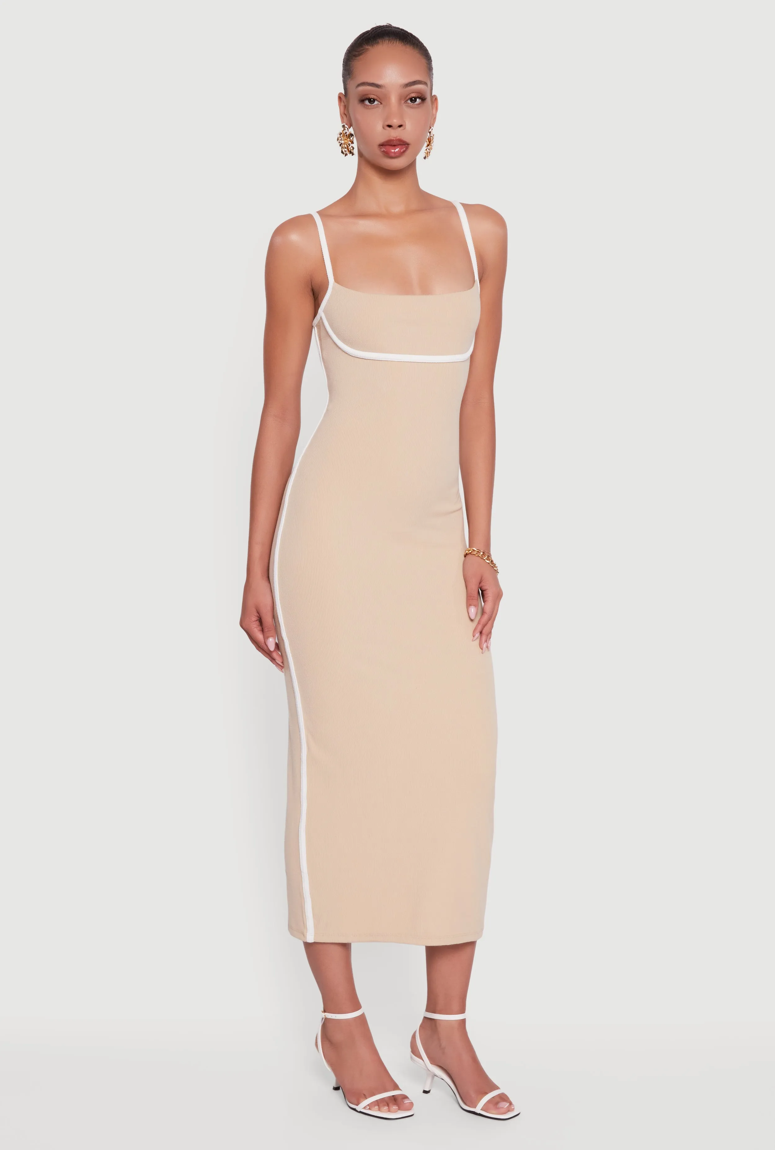 Contrast Trim Square Neck Slit Back Maxi Dress sold by Rainbow