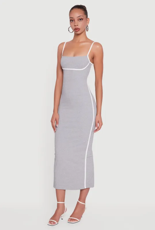 Contrast Trim Square Neck Slit Back Maxi Dress sold by Rainbow