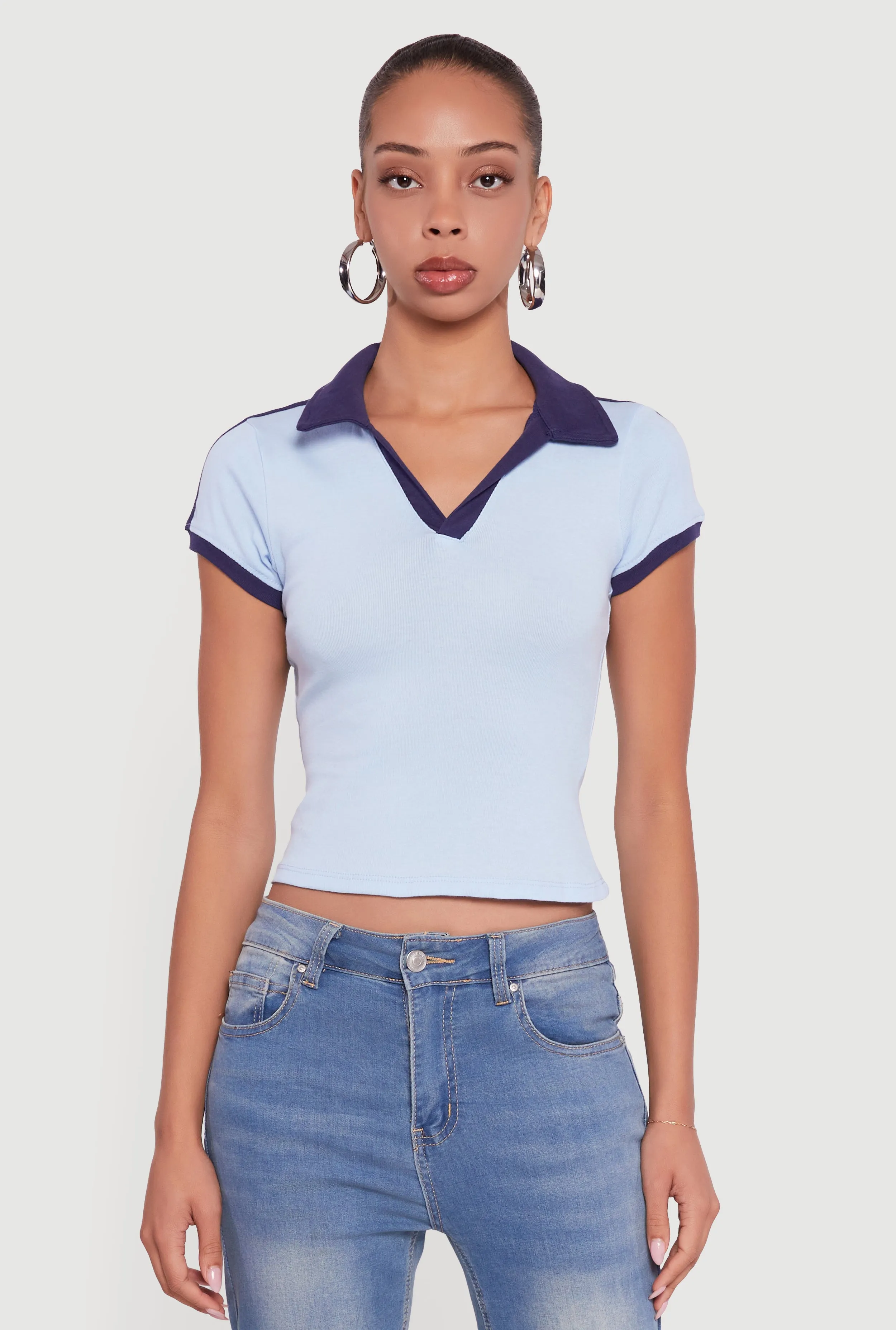 Contrast Trim Cropped Polo Top sold by Rainbow product image thumbnail 2
