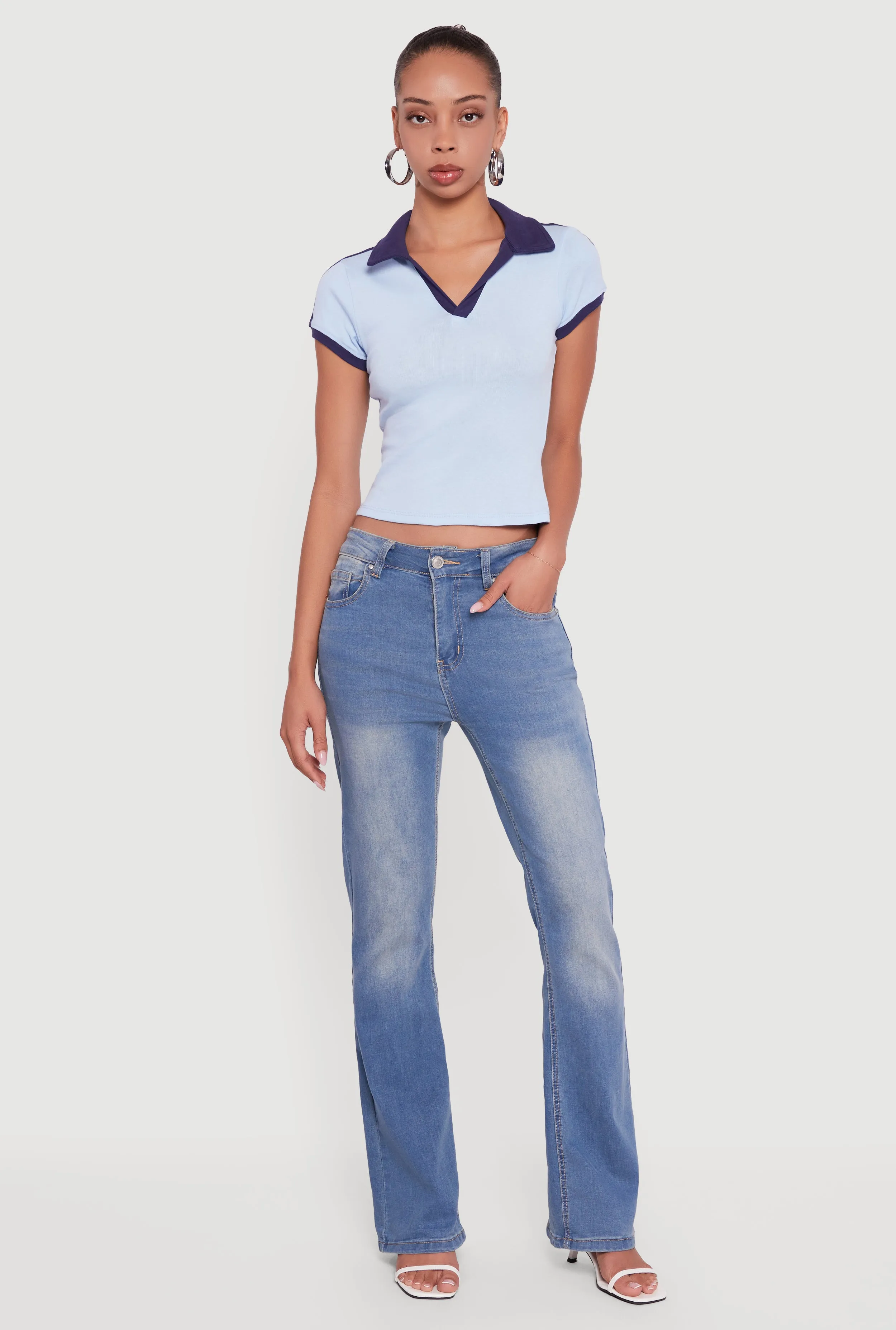 Contrast Trim Cropped Polo Top sold by Rainbow