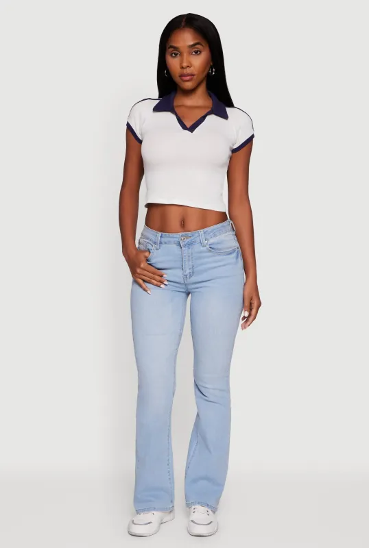 Contrast Trim Cropped Polo Top sold by Rainbow