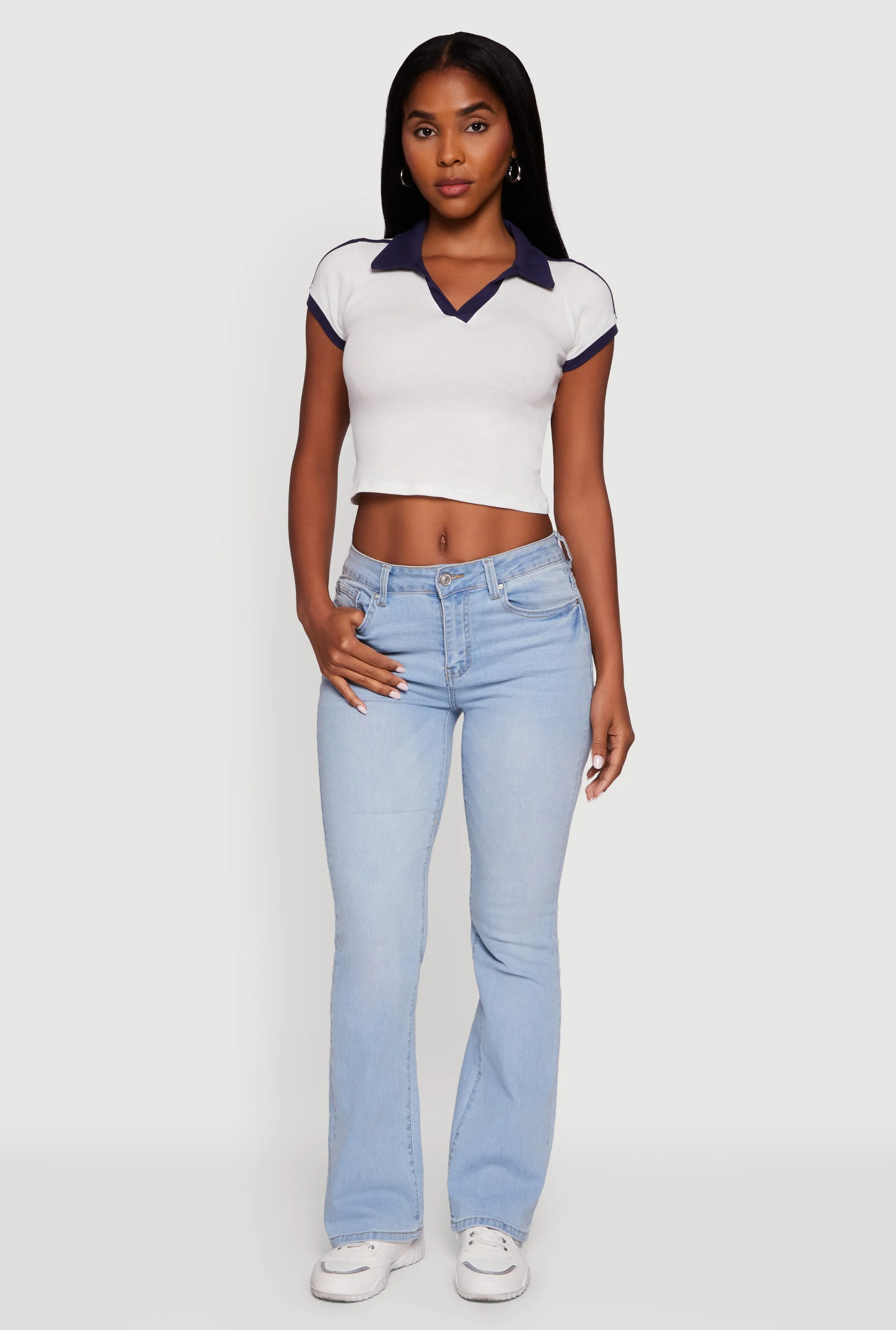 Contrast Trim Cropped Polo Top sold by Rainbow