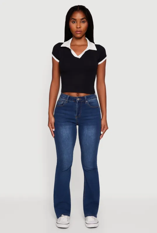 Contrast Trim Cropped Polo Top sold by Rainbow