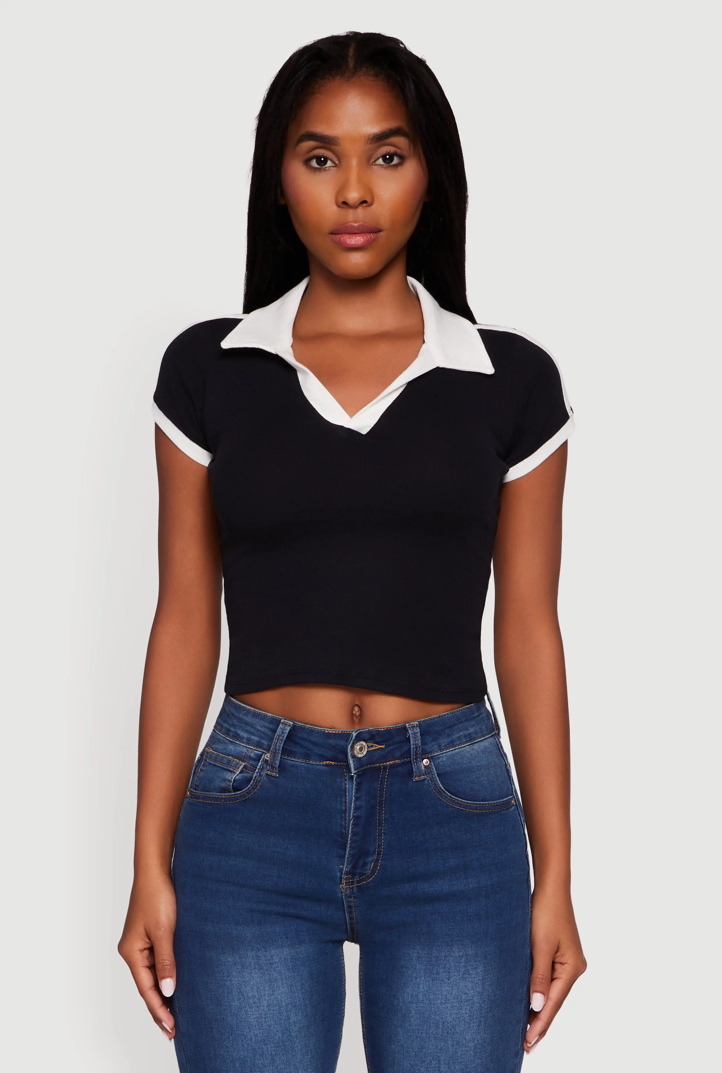 Contrast Trim Cropped Polo Top sold by Rainbow product image thumbnail 2