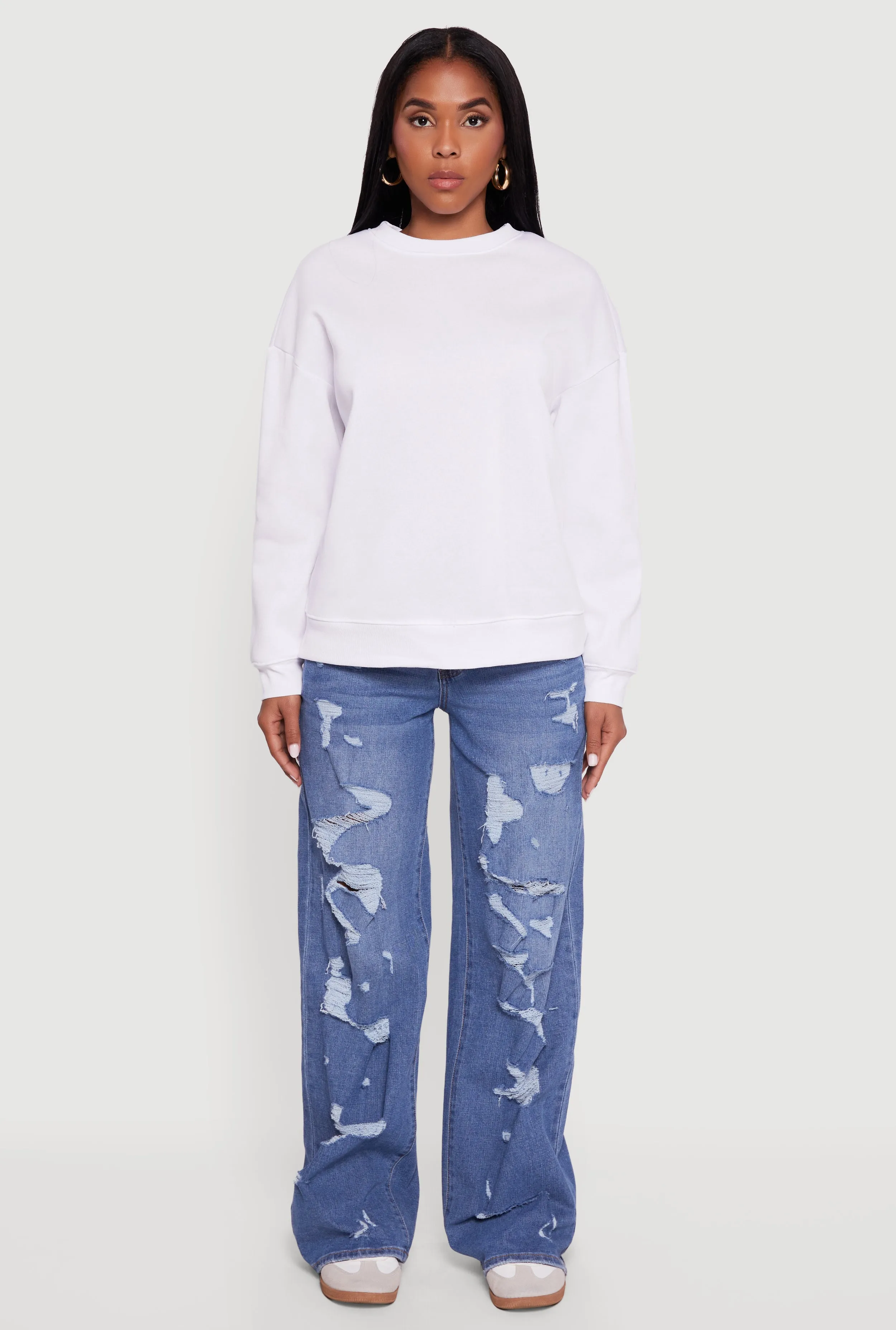 Fleece Lined Drop Shoulder Crew Neck Sweatshirt sold by Rainbow product image thumbnail 3