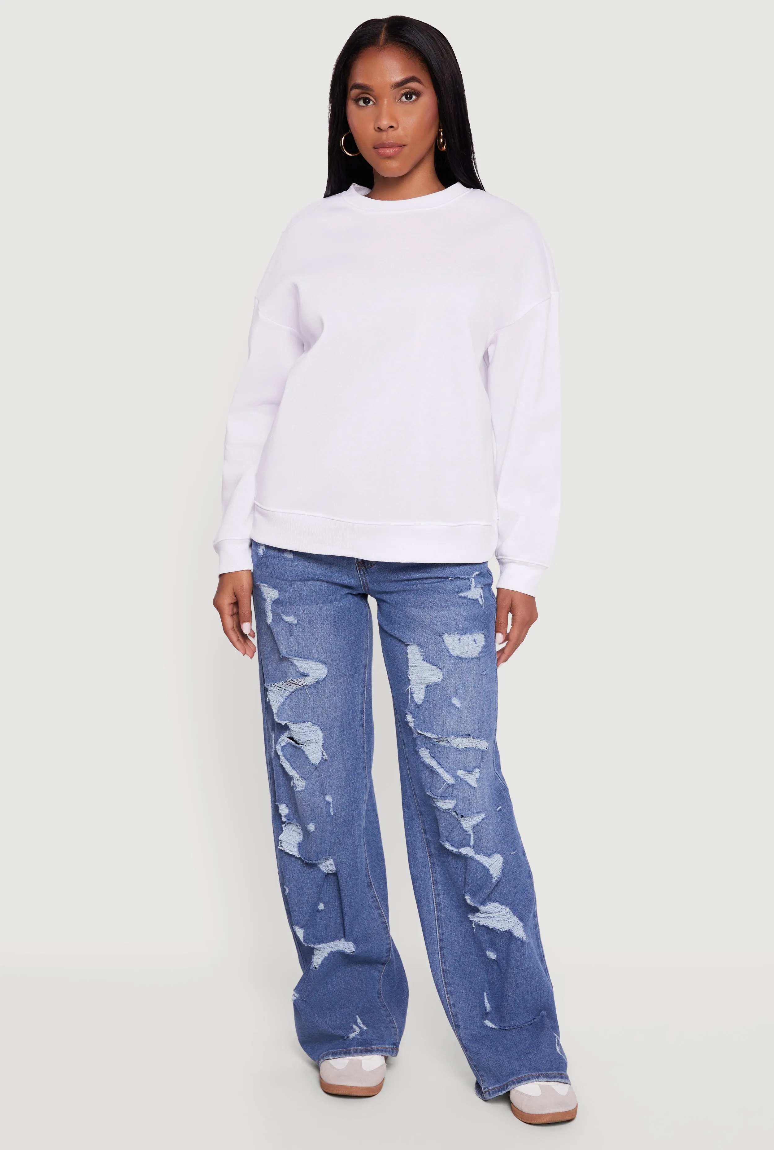 Fleece Lined Drop Shoulder Crew Neck Sweatshirt sold by Rainbow