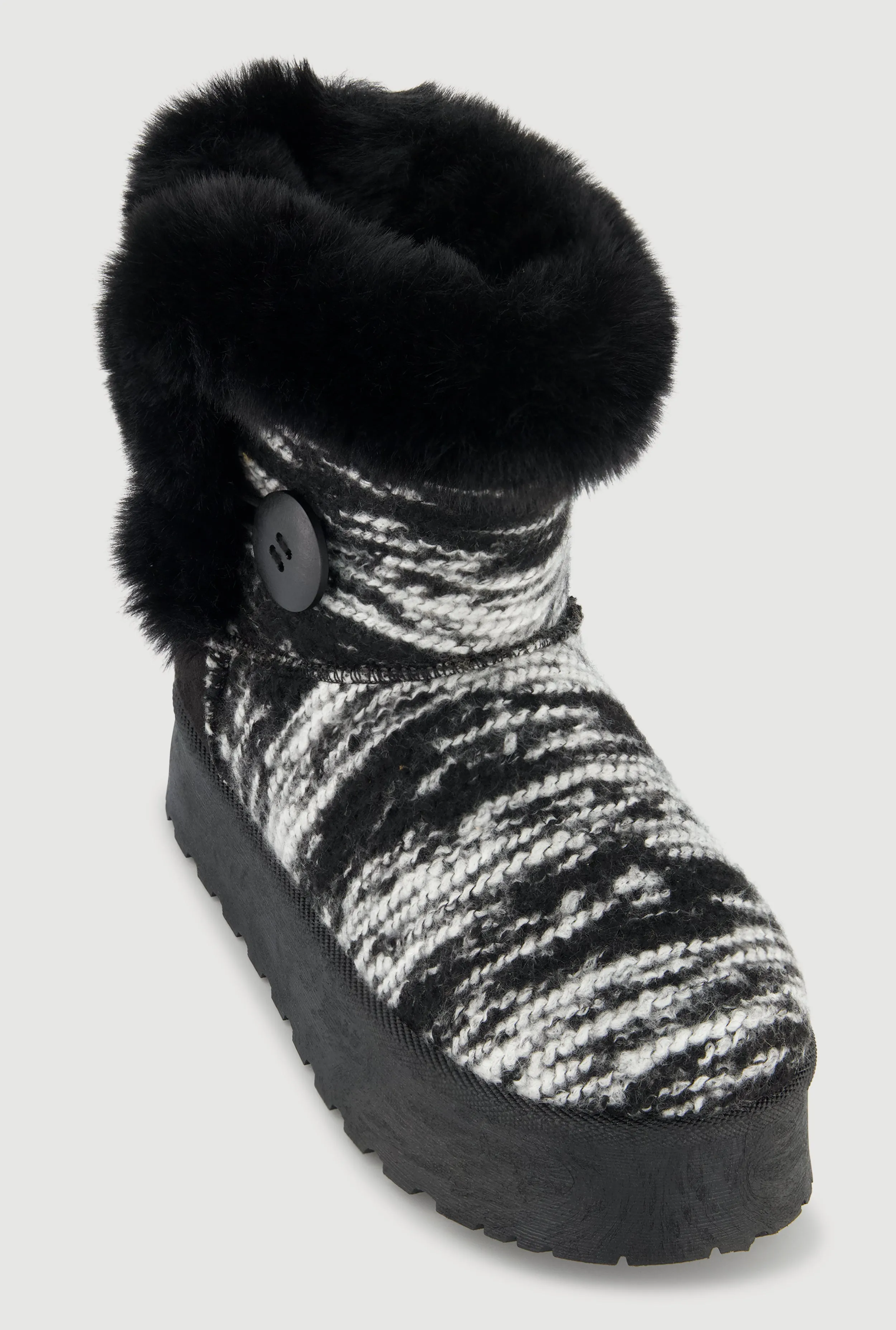 Faux Fur Lined Button Loop Platform Booties sold by Rainbow