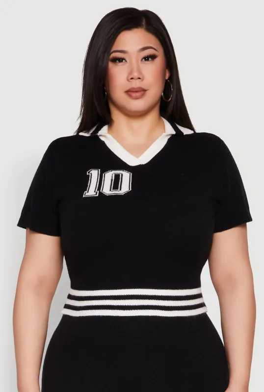 Plus Size Daisy 10 Graphic Varsity Stripe Crop Top sold by Rainbow