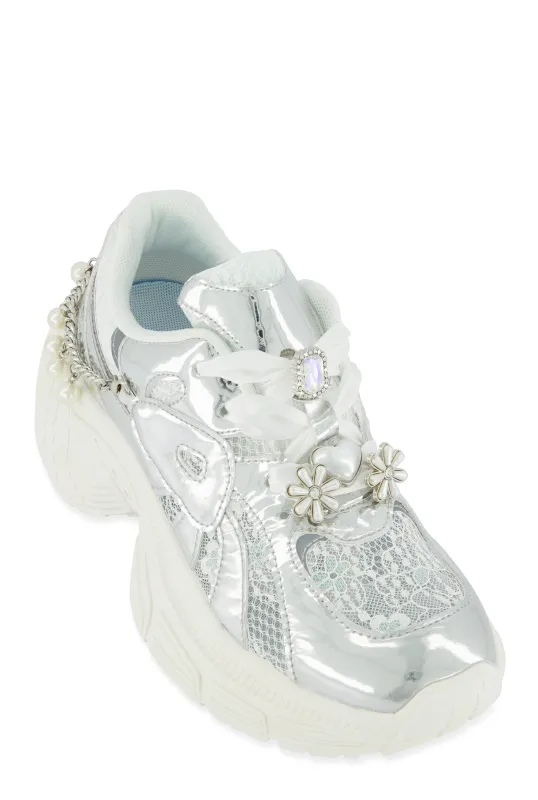 Ribbon Lace Up Charm Chunky Sneakers sold by Rainbow